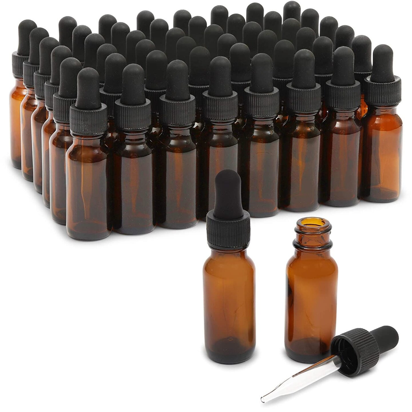 48 Count 1 oz Amber Glass Dropper Bottles and 6 Funnels for Essential Oils and Perfumes (30 ml, 54 Pieces)
