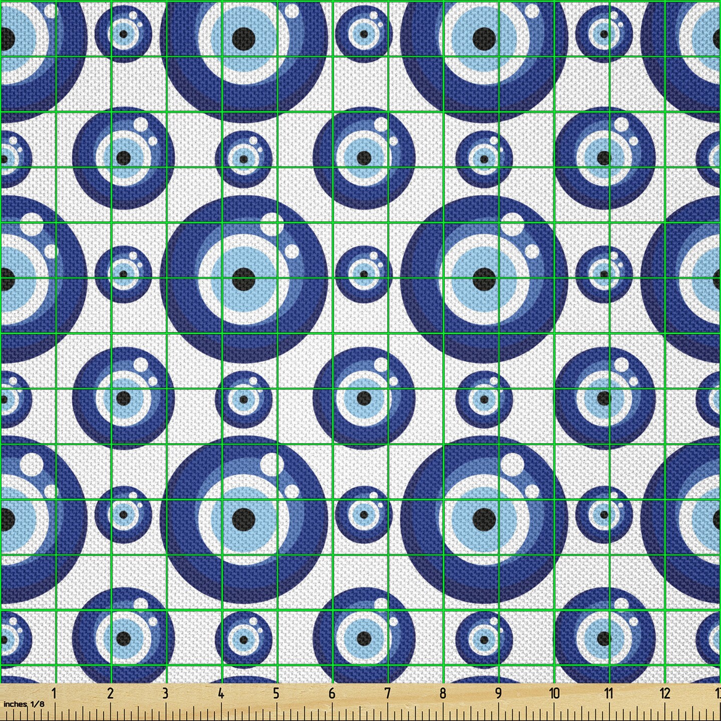 Ambesonne Evil Eye Fabric by The Yard, Symmetrical Pattern All Seeing Eye Superstitious Turkish Ethnic, Decorative Satin Fabric for Home Textiles and Crafts, 3 Yards, Blue White