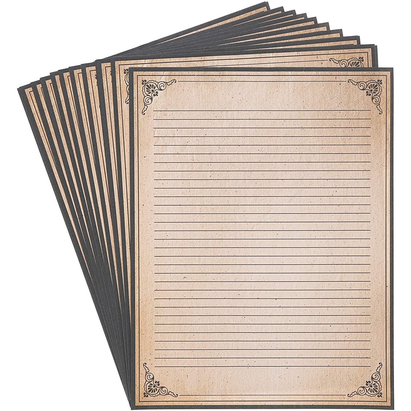 48 Sheets Vintage Lined Paper with Antique Border Design, Aged Stationery for Writing Letters, Invitations (8.5 x 11 In)