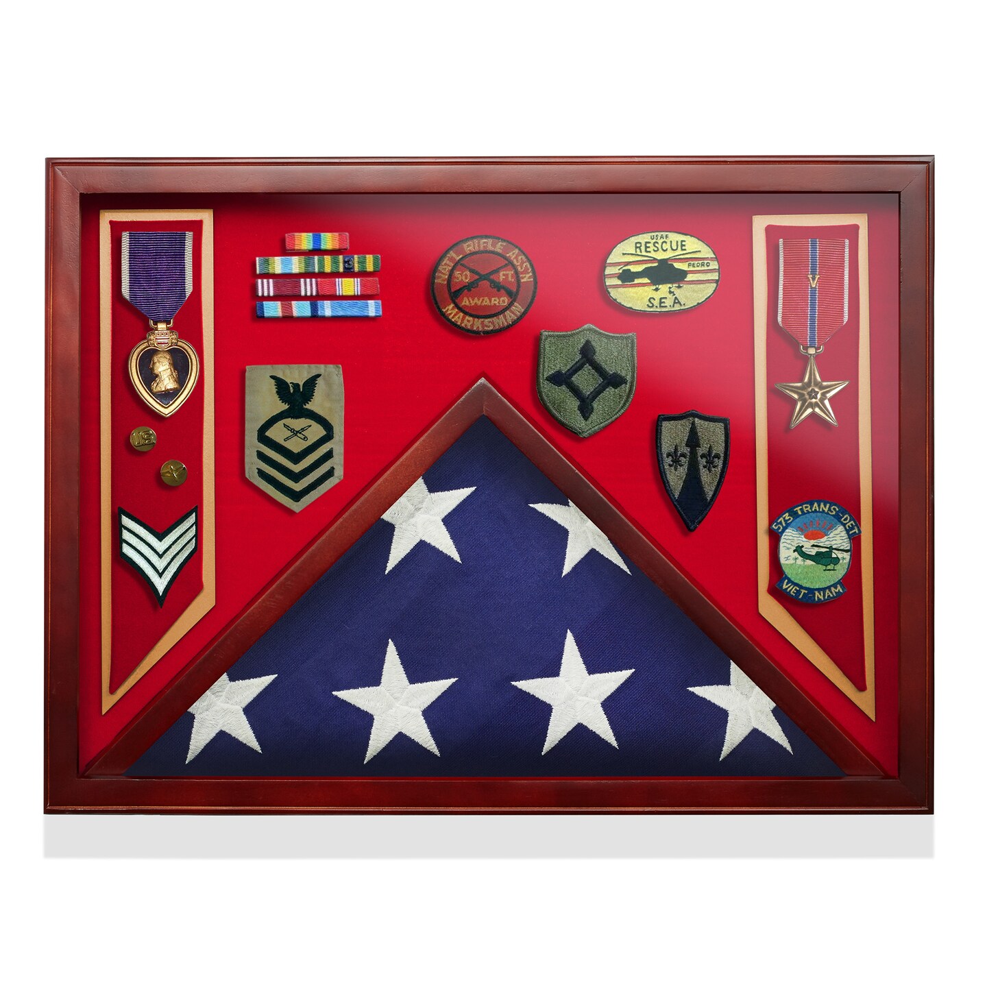 Reminded Military Shadow Box Display Case for Medals & Burial Flag Solid Wood with