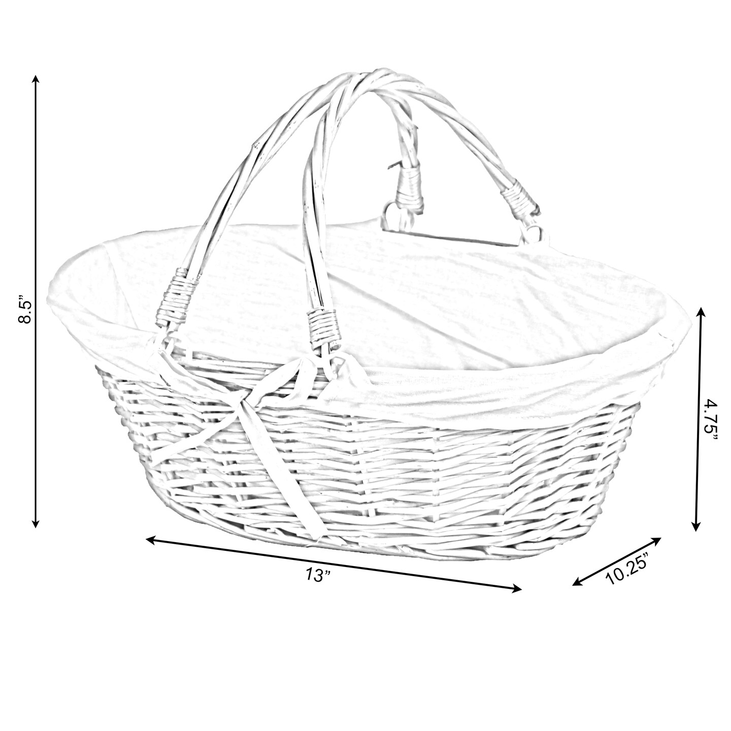 Wicker Willow Picnic Basket with Double Drop-Down Handles - Perfect as Gift basket for all Occasions like Halloween, Thanksgiving and Easter, with Liner