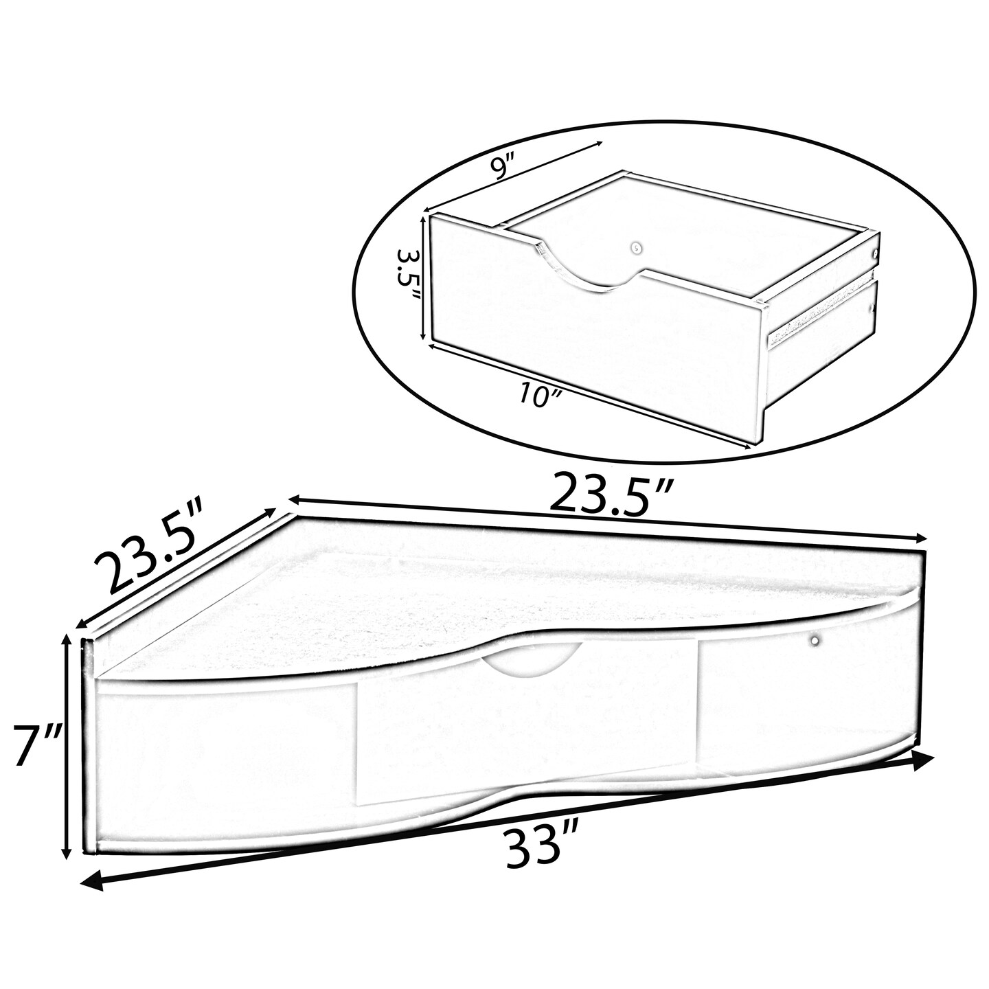 Corner Desk Heart Shaped Wall Mounted Office Table with Drawer and Two Shelves Computer Writing Desk