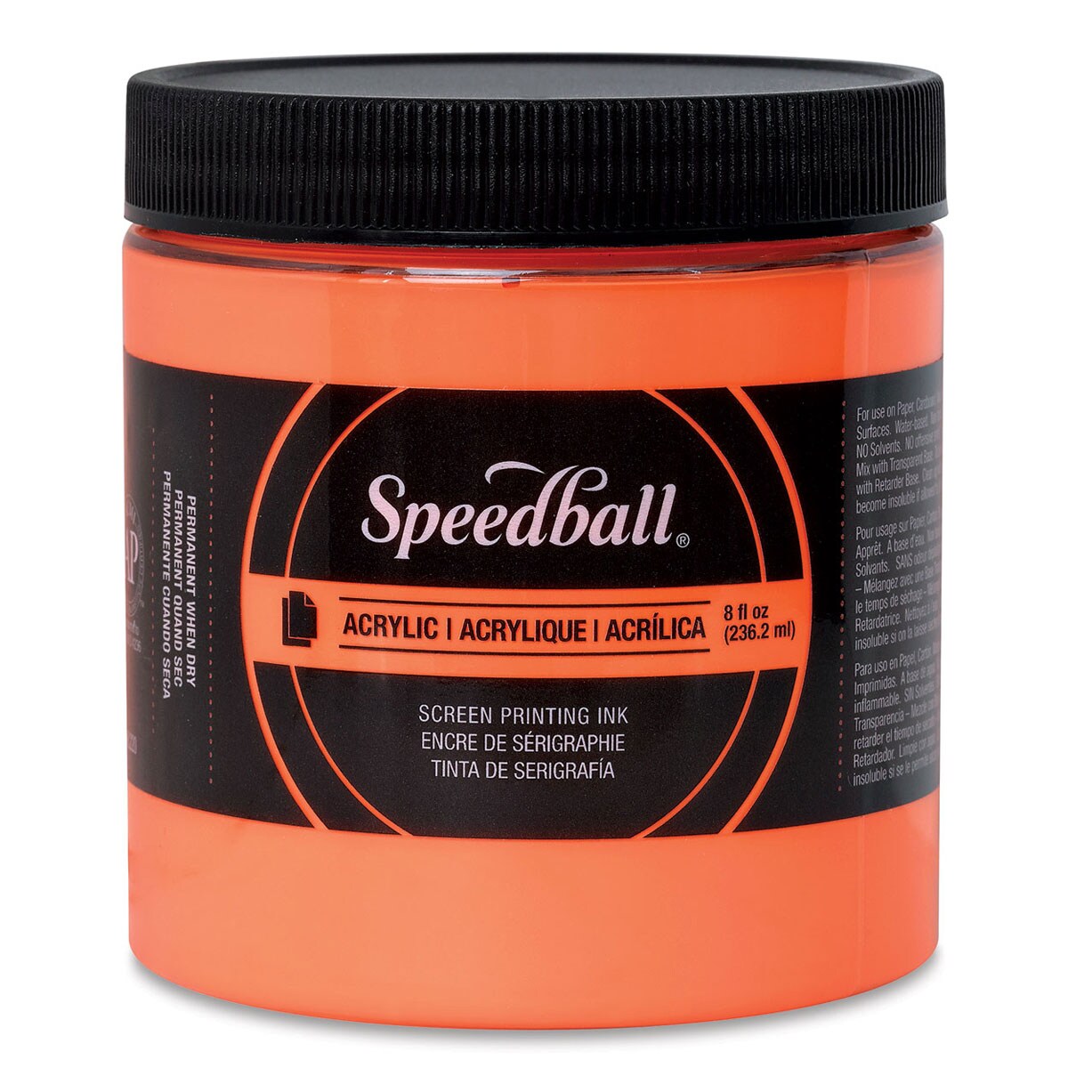 Speedball Permanent Acrylic Screen Printing Ink - Fluorescent Orange, 8 oz