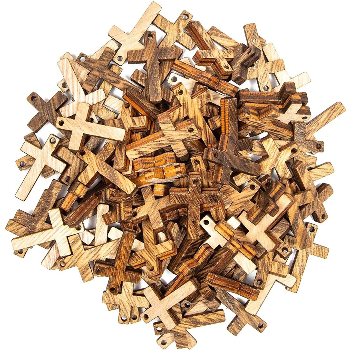 100 Pack Bulk Small Wood Cross Charms for Crafts, 1 inch Wooden Cross Pendant for Christian Baptism, Easter, First Communion, Rosary