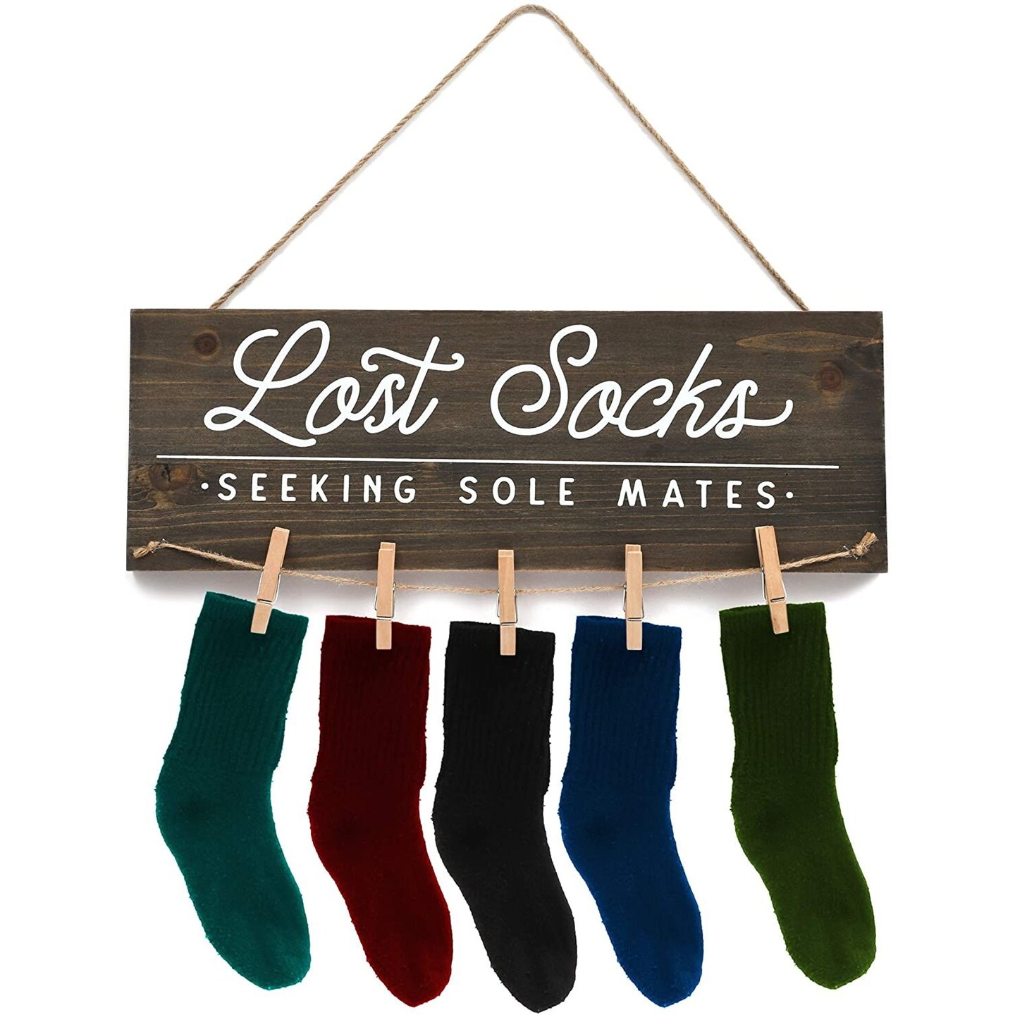 Farmhouse Wooden Lost Socks Laundry Sign for Rustic Home Hanging Wall Decor, 17 x 6 in.