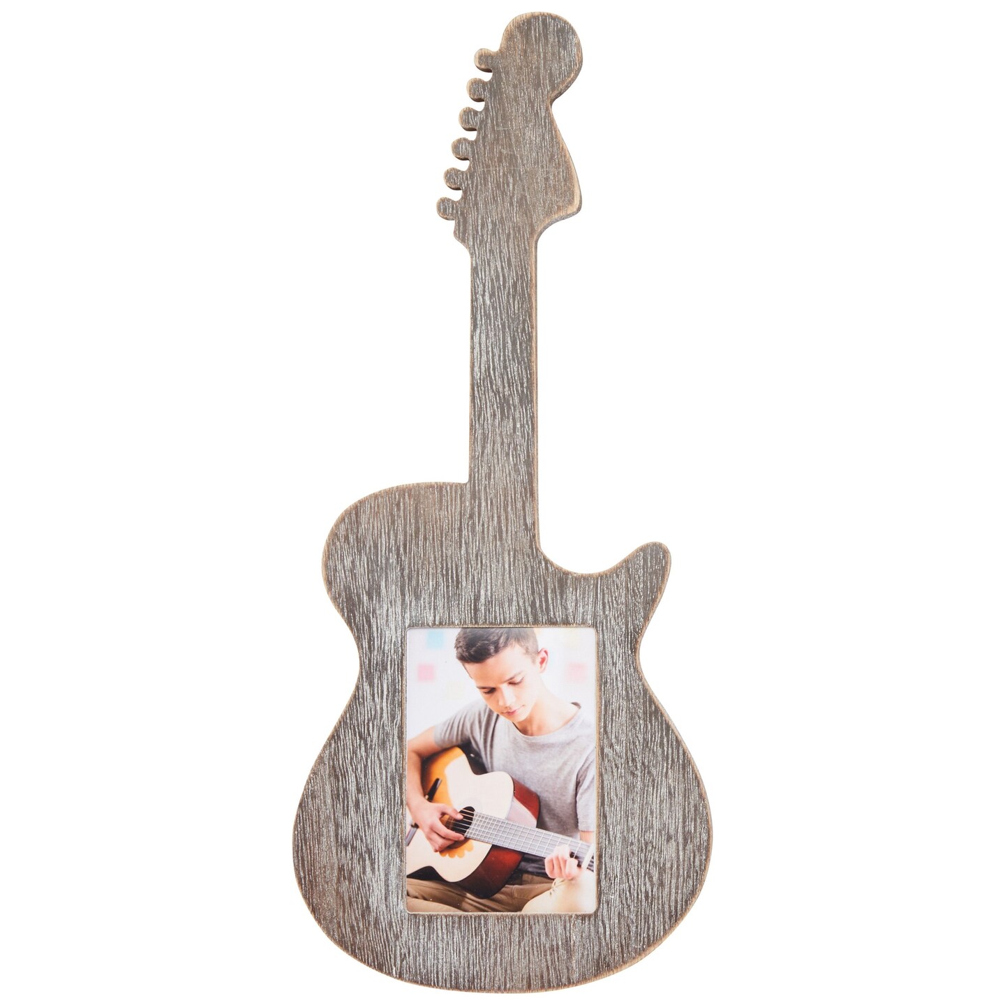 Guitar Shaped Wooden Photo Frame for 3 x 5 Inch Photos (15.8 x 7 x 0.6 Inches)