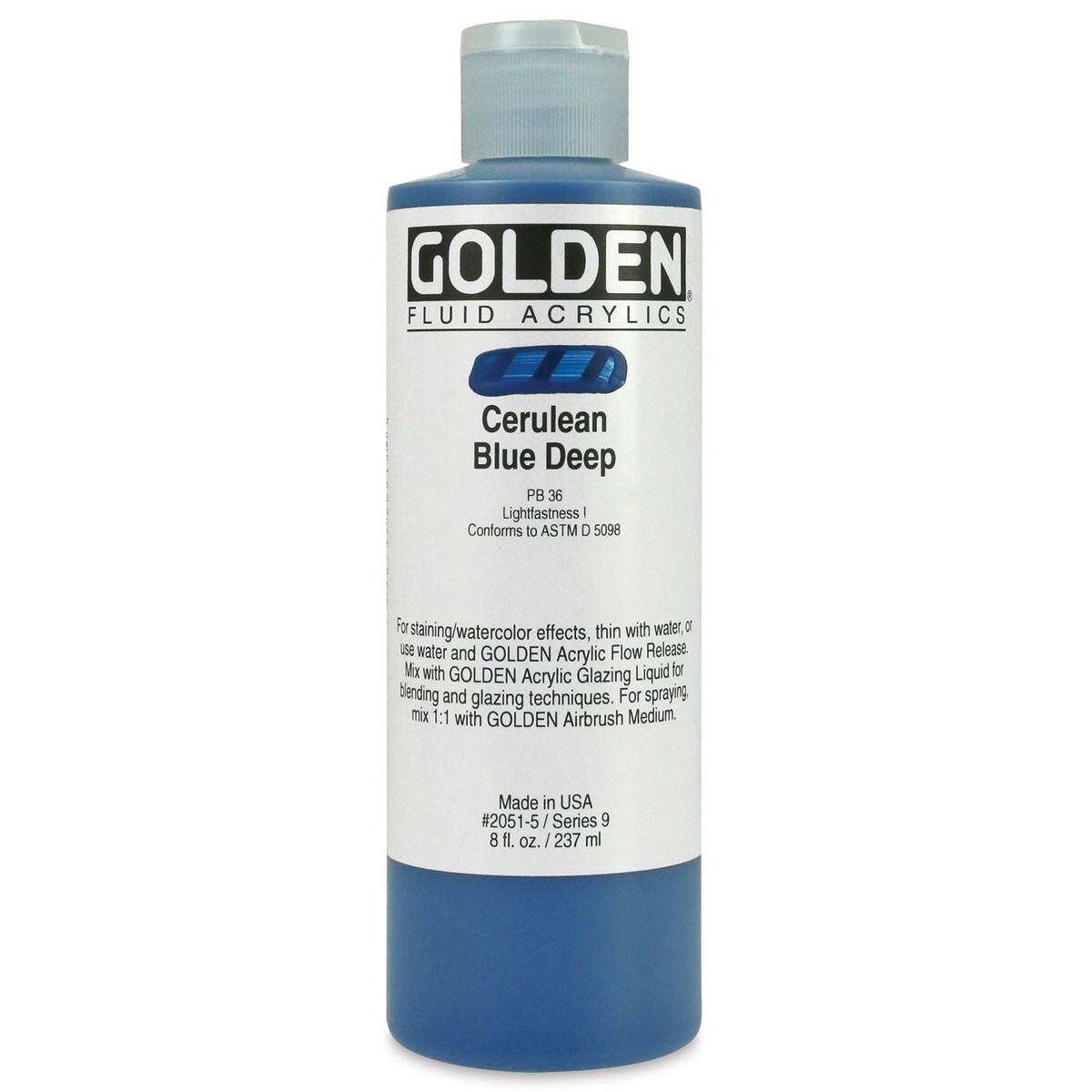 Golden Fluid Acrylics - Cerulean Blue Deep, 8 oz bottle