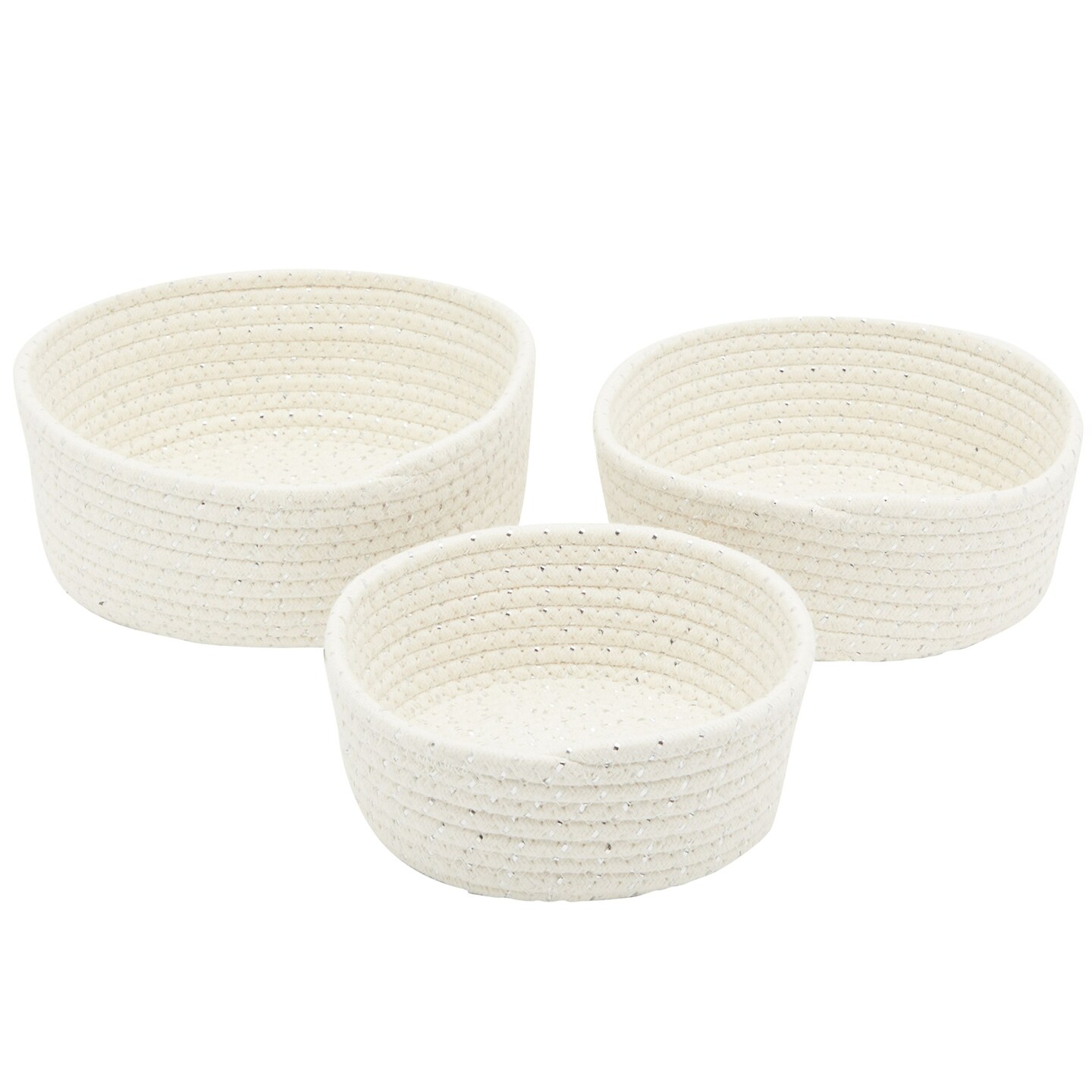 Woven Rope White Storage Baskets, Set of 3 for Organizing (3 Assorted Sizes)