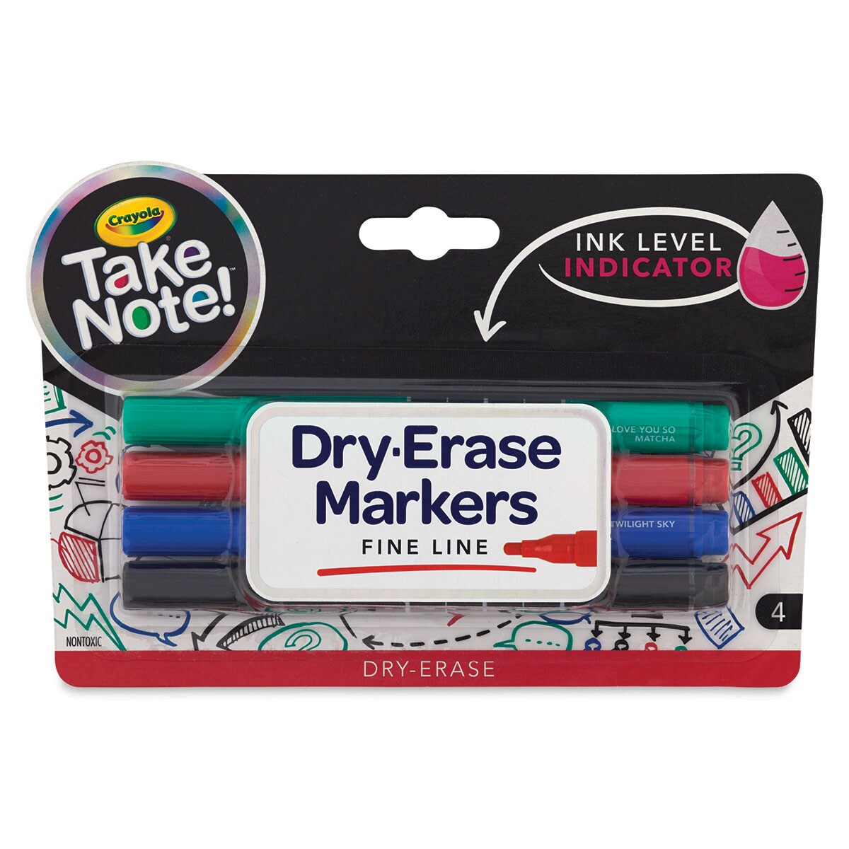 Crayola Take Note Dry-Erase Markers - Assorted Colors, Fine Tip, Set of 4