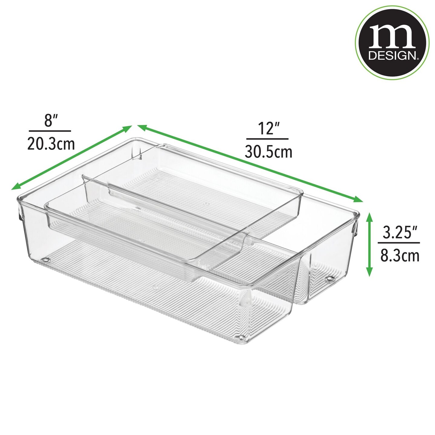 mDesign 2 Piece Plastic Stackable Kitchen Drawer Organizer with Top Tray