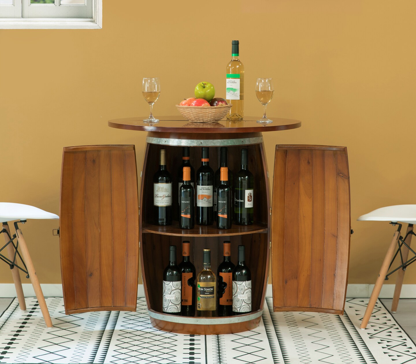 Wine Barrel Round Table Wine Storage Cabinet