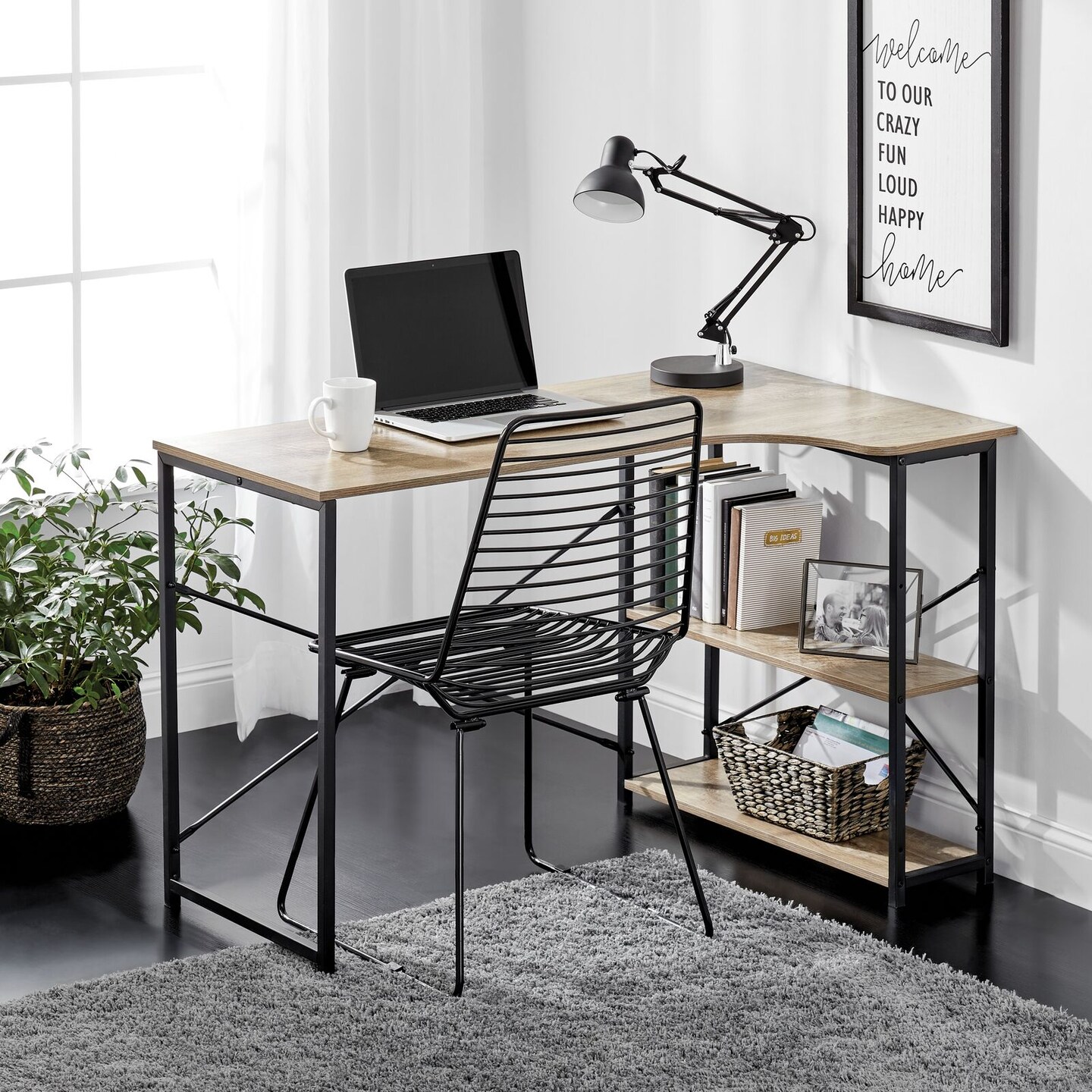 mDesign L-Shape Home Office Corner Desk with Shelves