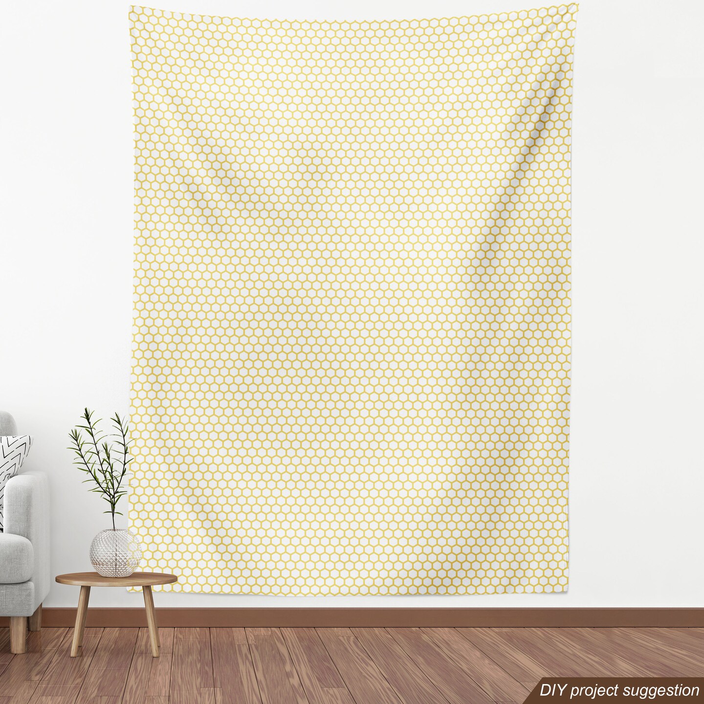 Ambesonne Yellow and White Fabric by The Yard, Hexagonal Pattern Honeycomb Beehive Simplistic Geometrical Monochrome, Decorative Fabric for Upholstery and Home Accents, 2 Yards, White Yellow