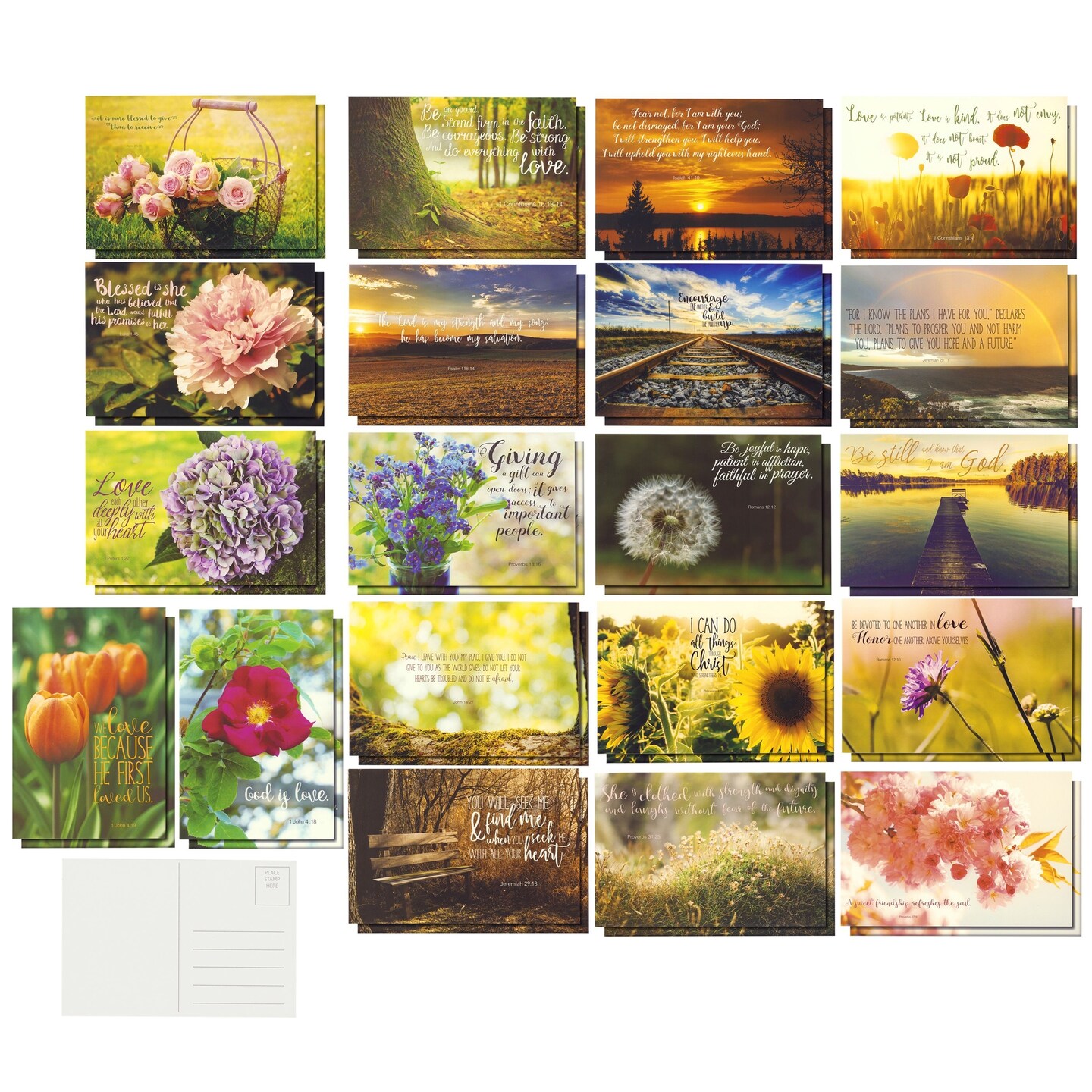 40 Pack Blank Bible Verse Postcards, All Occasion Inspirational Quotes from Christian Scripture, 20 Designs (4 x 6 In)