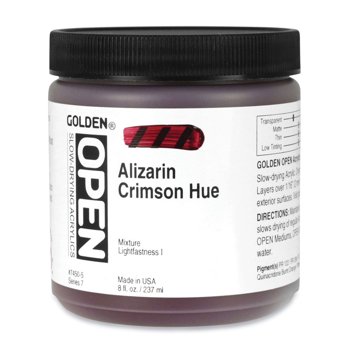 Golden Open Acrylics - Alizarin Crimson Hue, 8 oz Jar