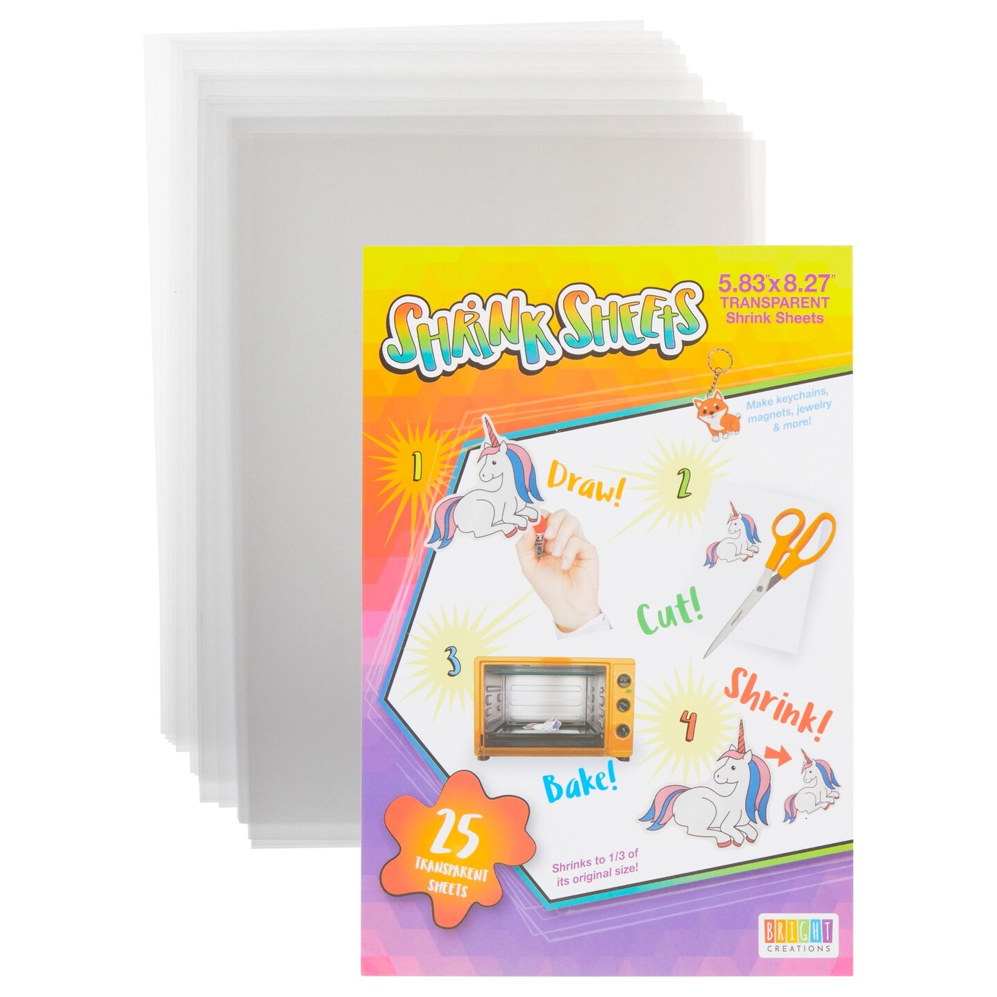 Clear Shrink Paper Sheets For Kids Crafts (5.8 X 8.3 Inches, 25 Pack)