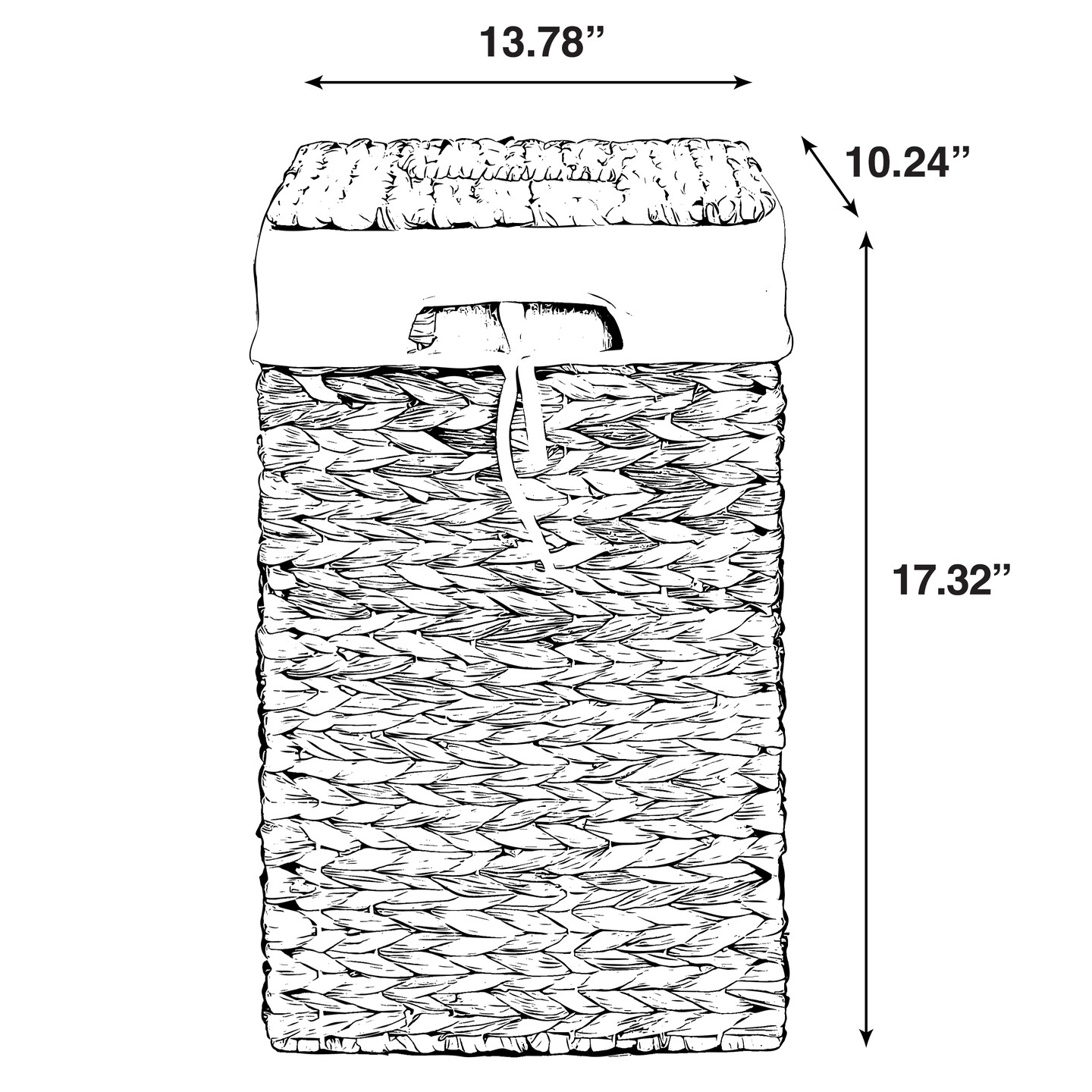 Handmade Rectangular Water Hyacinth Wicker Laundry Hamper with Lid Natural