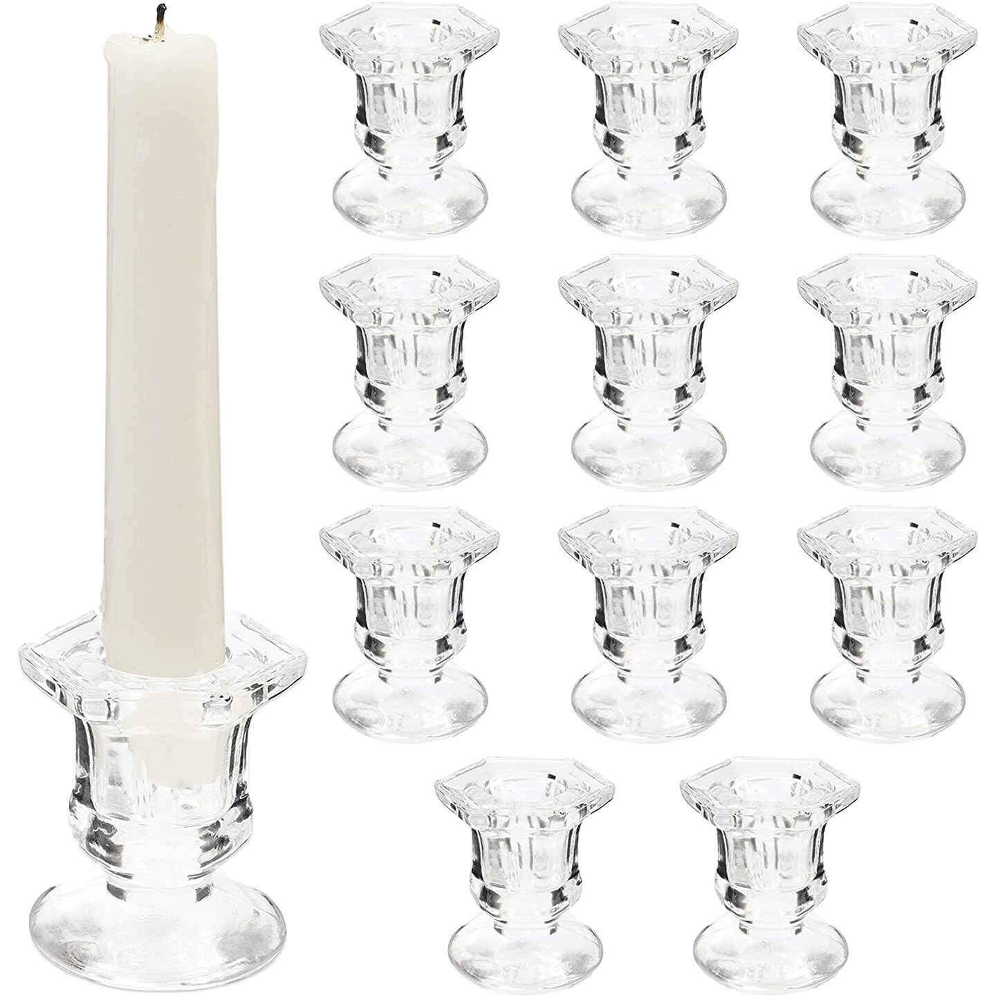 Glass Candle Holders Set, Clear Taper Candlestick Holder (12 Pack)