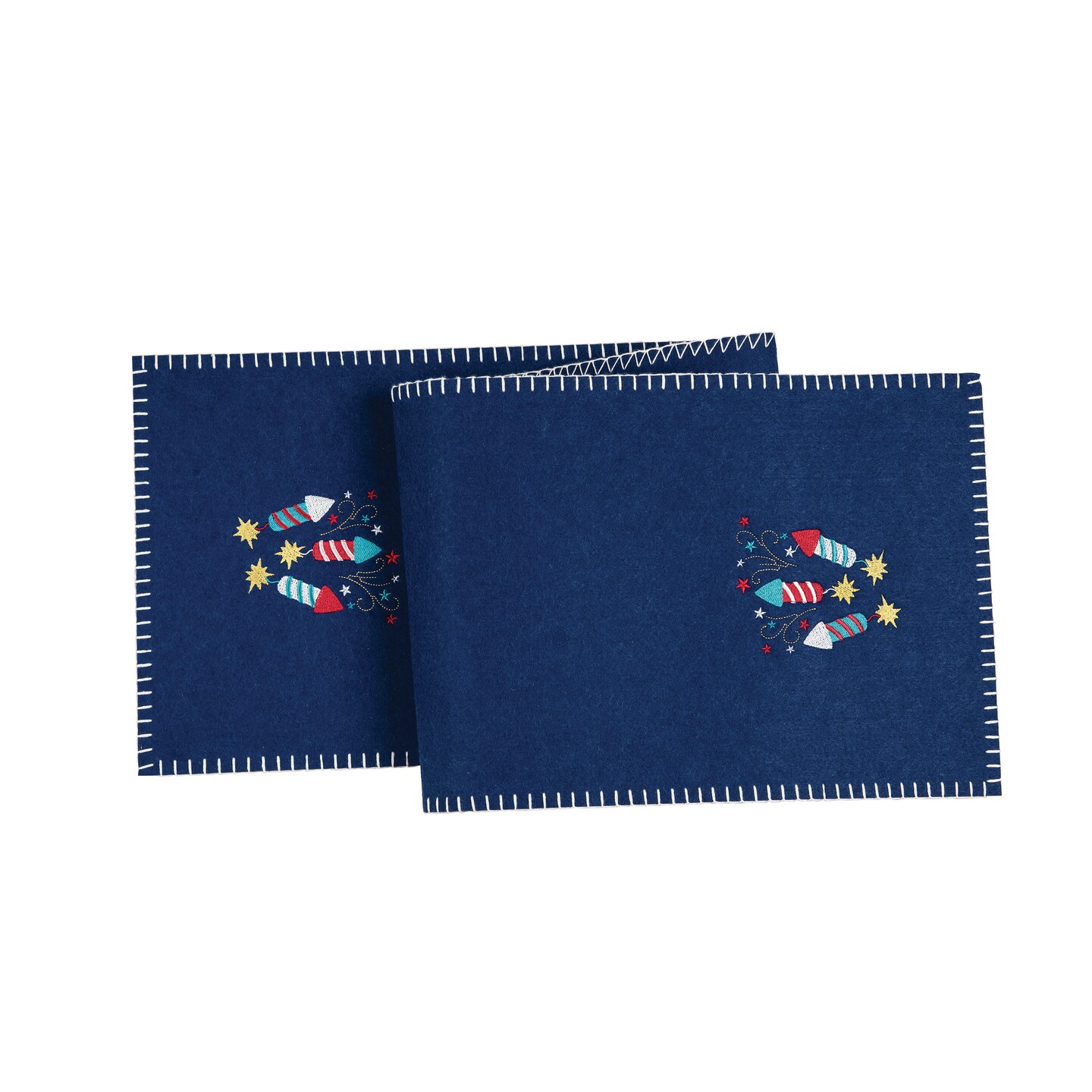 12&#x22; x 47.25&#x22; Solid Blue 4th of July Patriotic Cotton Single Felt Embroidery Table Runner