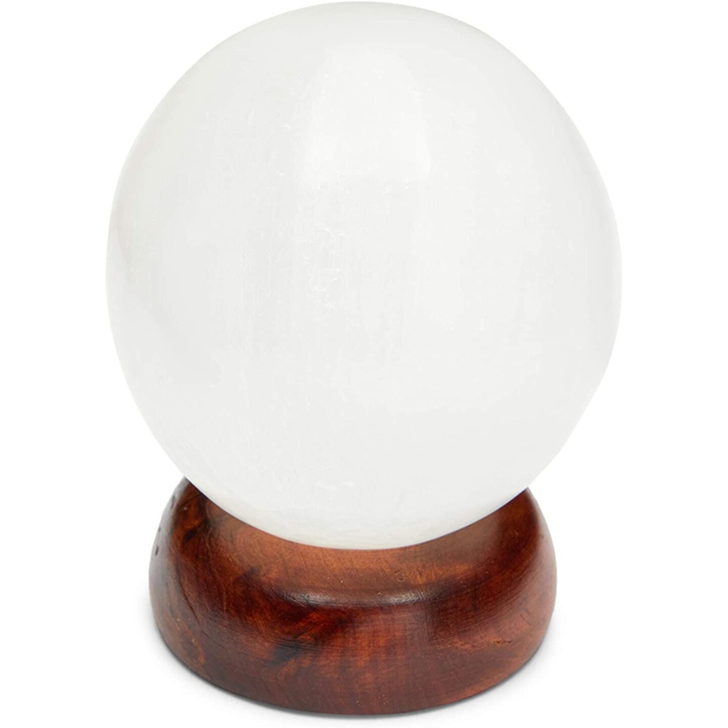 Healing Crystal Ball, Selenite Sphere with Wood Stand (2-Piece Set)