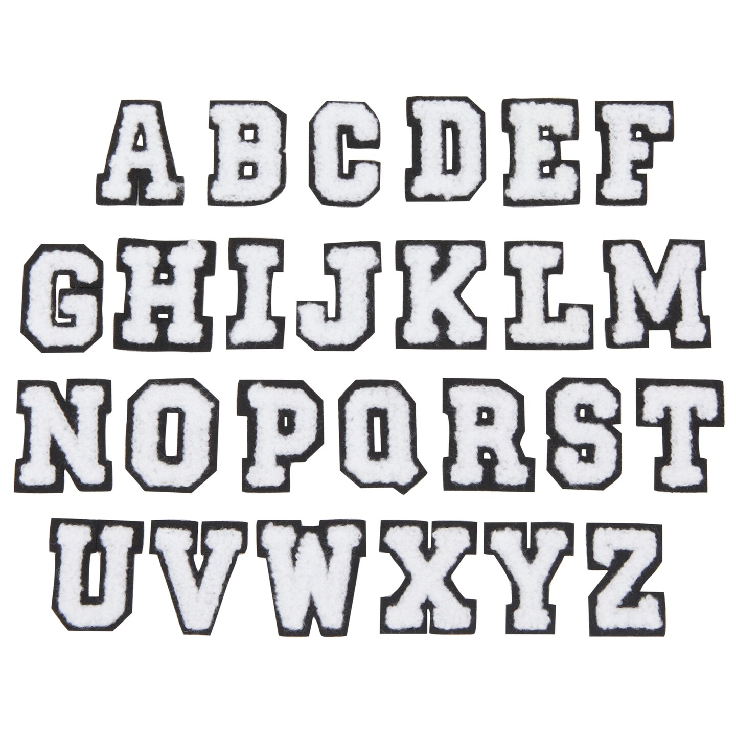 Alphabet Iron On Patches for Clothing, A-Z Varsity Letters (White, 1.4 In,  62 Pieces)