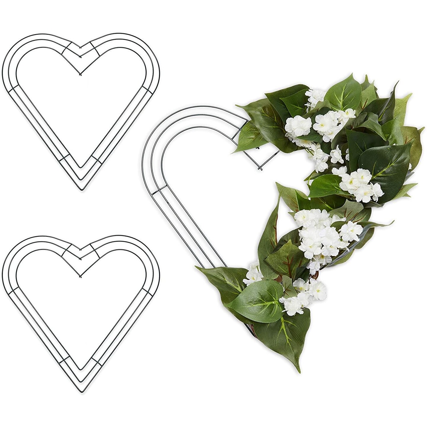 Heart Shaped Metal Floral Wreath Frame for Flowers (12 Inches, 3 Pack)