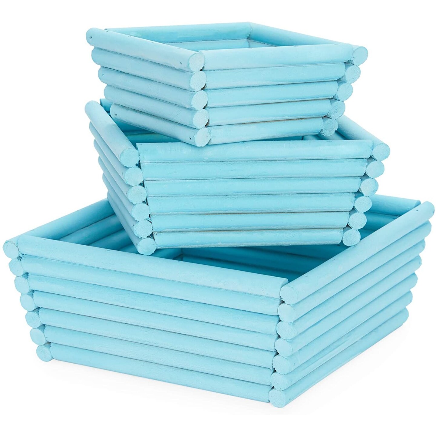 Blue Wooden Crate Nesting Boxes for Storage, Angled Design (3 Sizes, 3 Pieces)