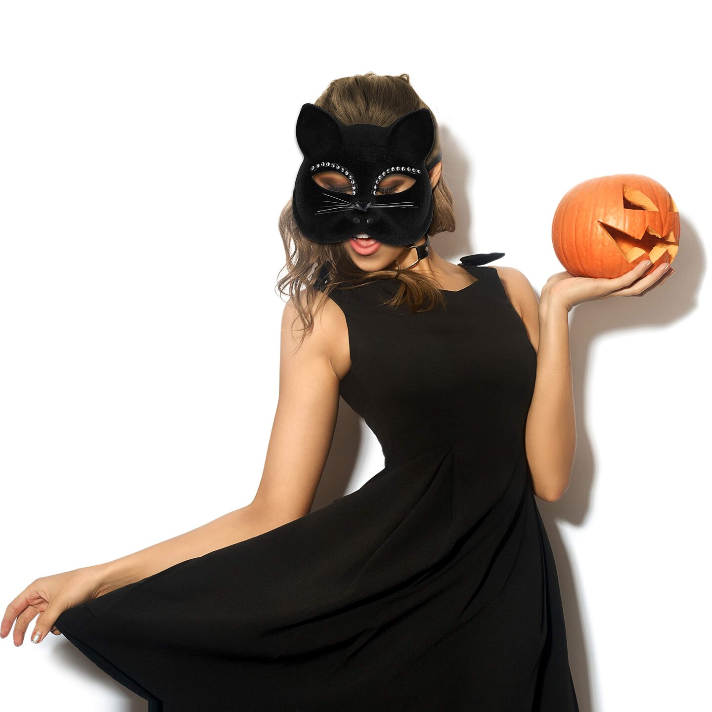Black Cat mask handmade leather masquerade kitty costume Halloween