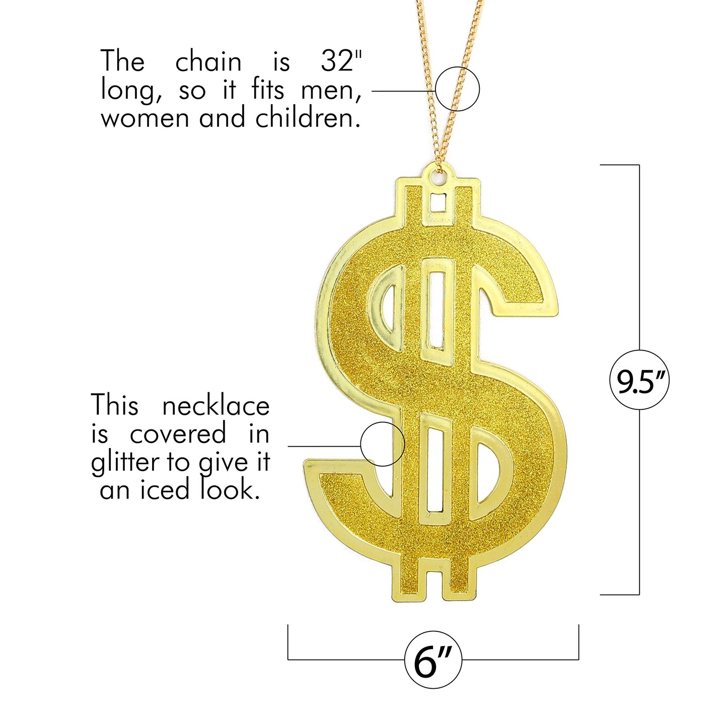 Hip Hop Gold Necklace - Rapper Dollar Sign Medallion Golden Chain Costume Bling Jewelry