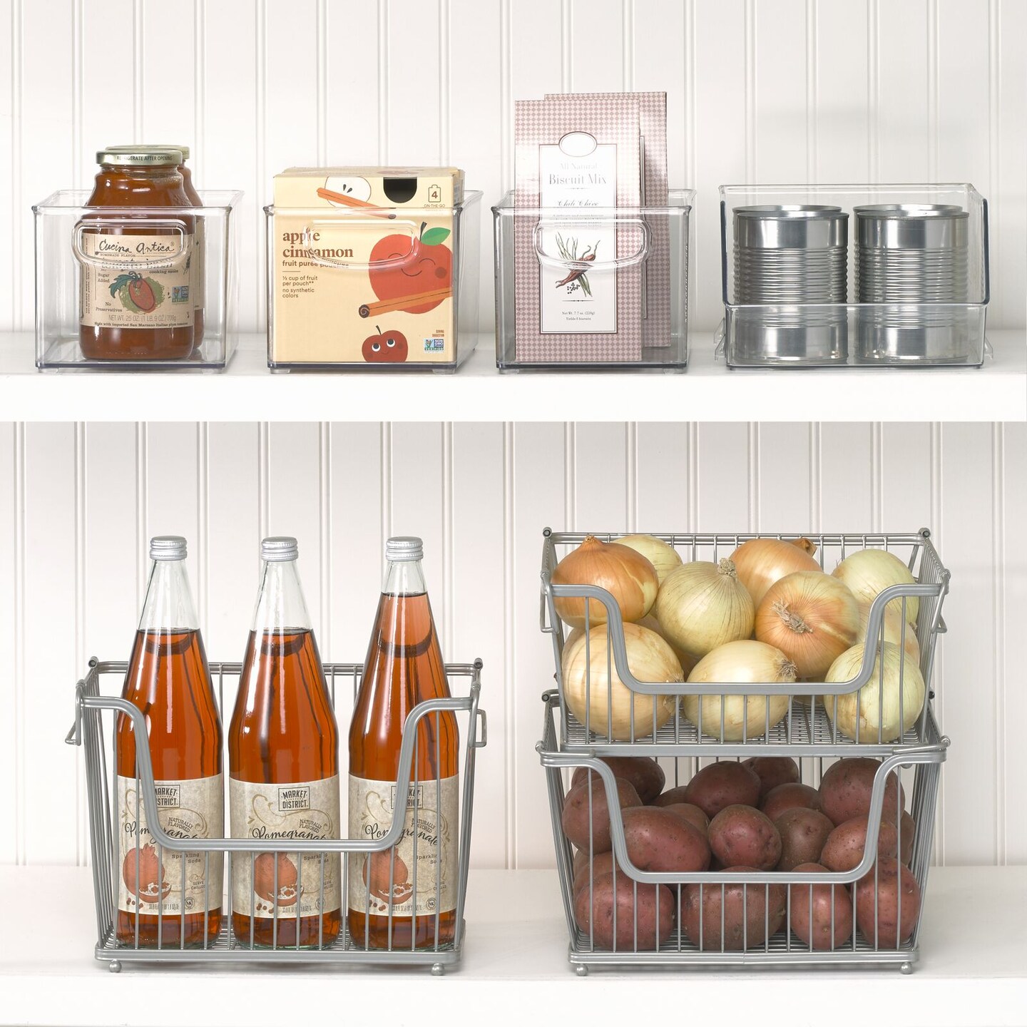 mDesign Metal Stackable Kitchen Storage Basket with Handles