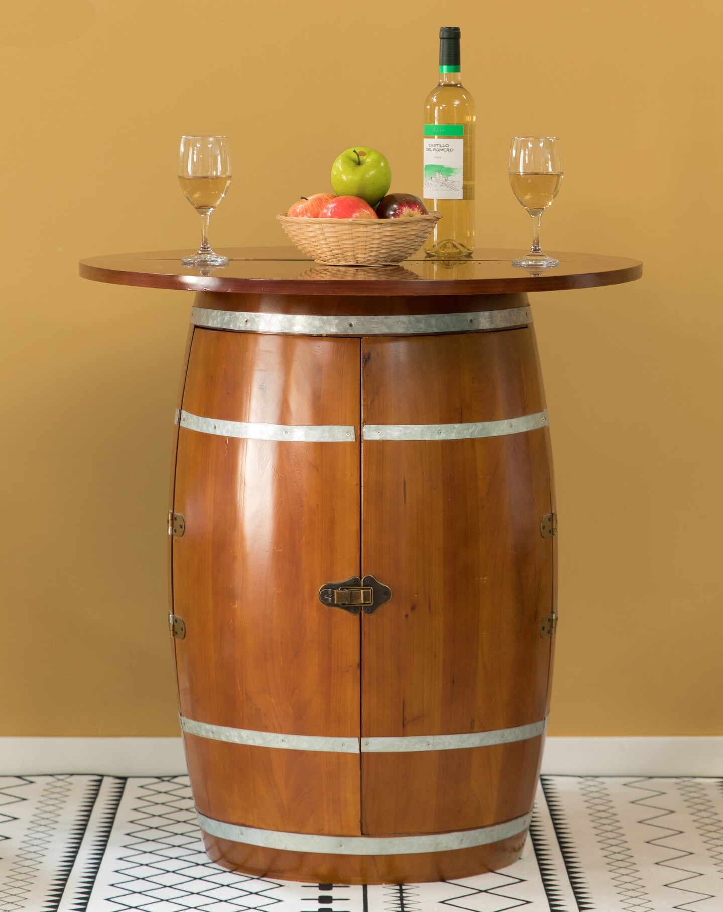 Wine Barrel Round Table Wine Storage Cabinet