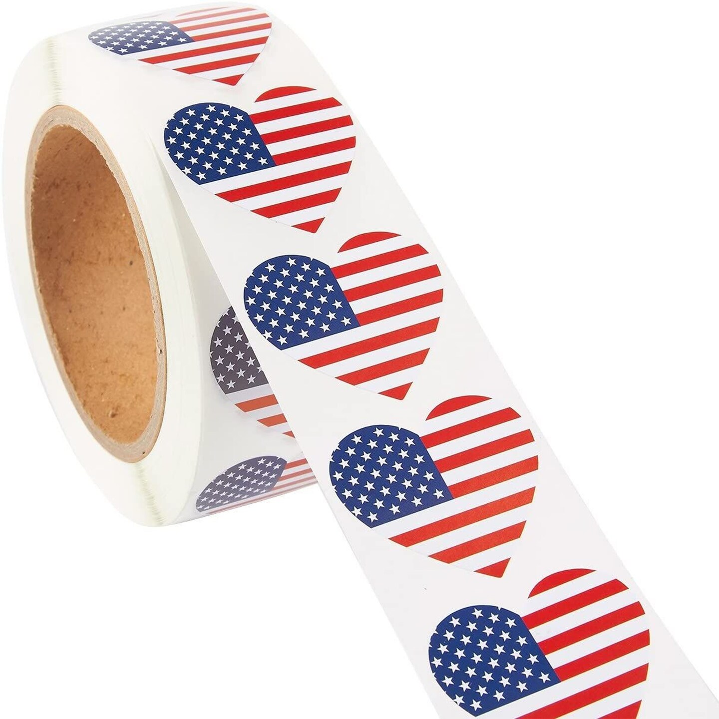 USA American Flag Heart Sticker Roll (1.7 x 1.5 in, 1000 Count)