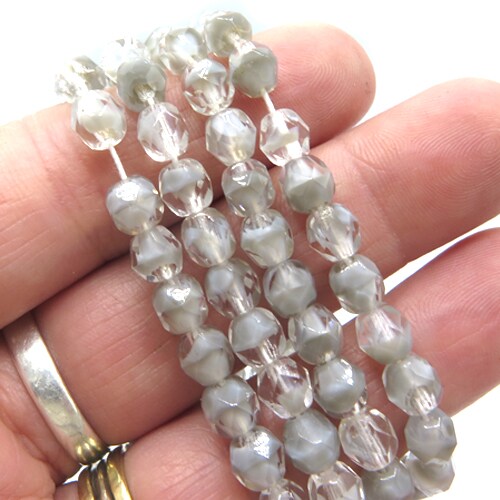 Smoky Gray &#x26; Clear Rondelle Faceted Czech Glass Beads (1 strand/25 beads) (B614)