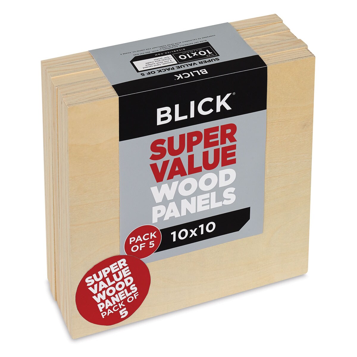 Blick Super Value Wood Panel Pack - 10&#x22; x 10&#x22;, Pkg of 5