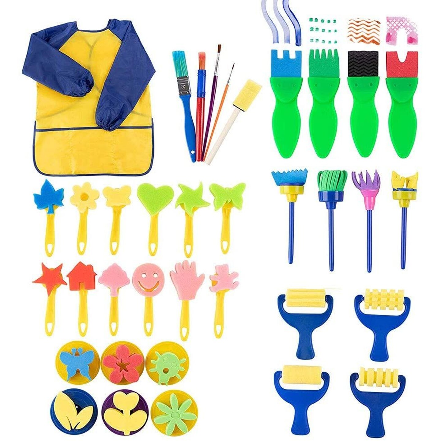 36 Piece Kids Painting Kit for Arts and Crafts with Foam Paint Brushes, Rollers and Stamps