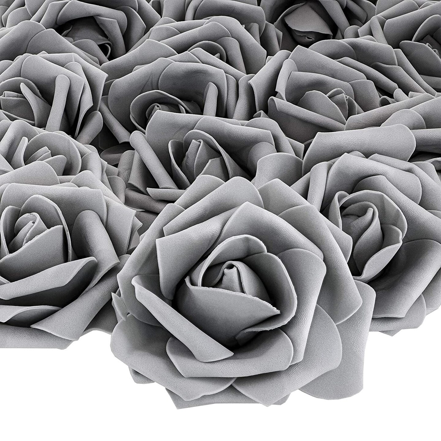 100 Pack Gray Roses, Artificial Flowers Bulk, 3 Inch Stemless Flower