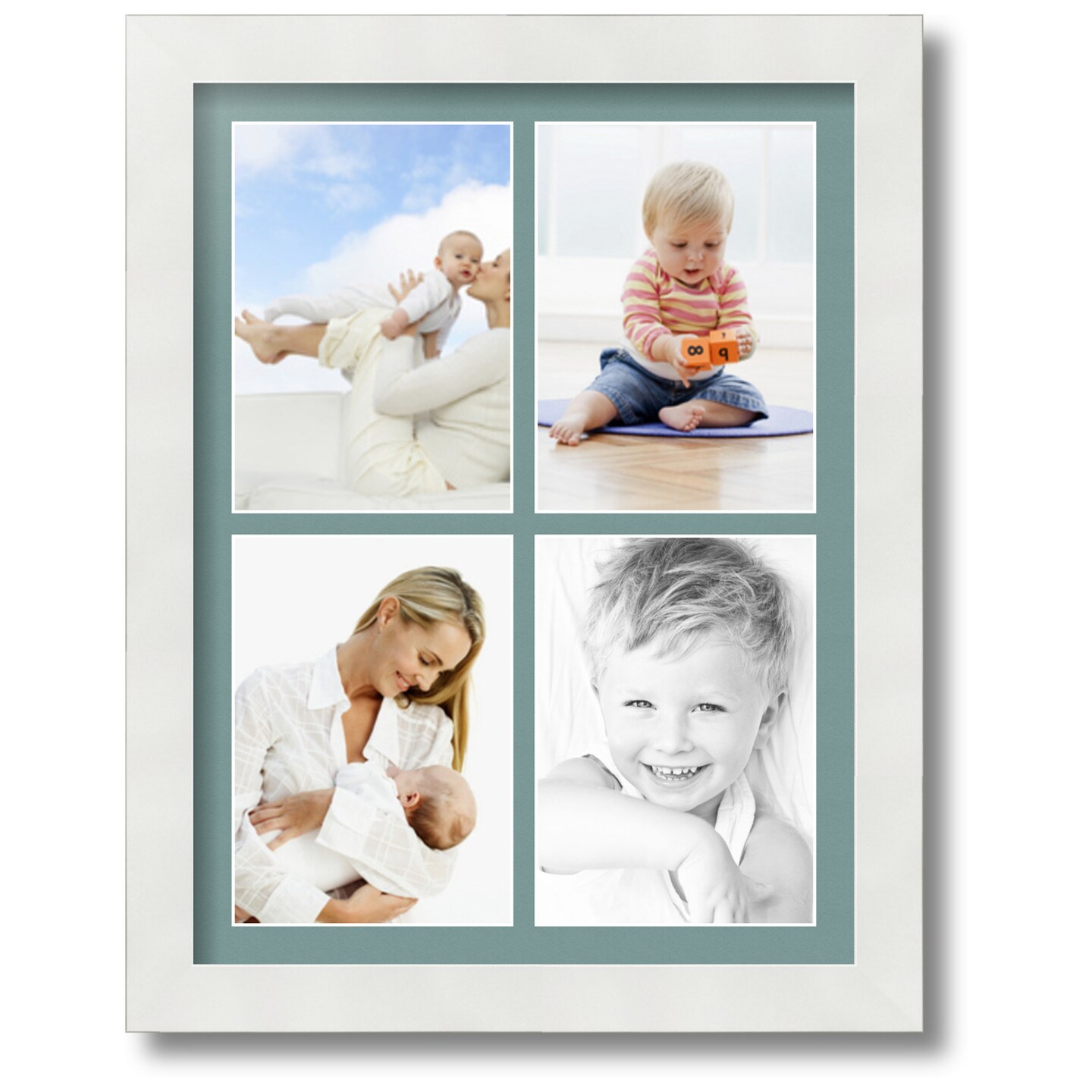 ArtToFrames Collage Photo Picture Frame with 4 - 5x7 inch Openings, Framed in White with Over 62 Mat Color Options and Regular Glass (CSM-3966-2153)