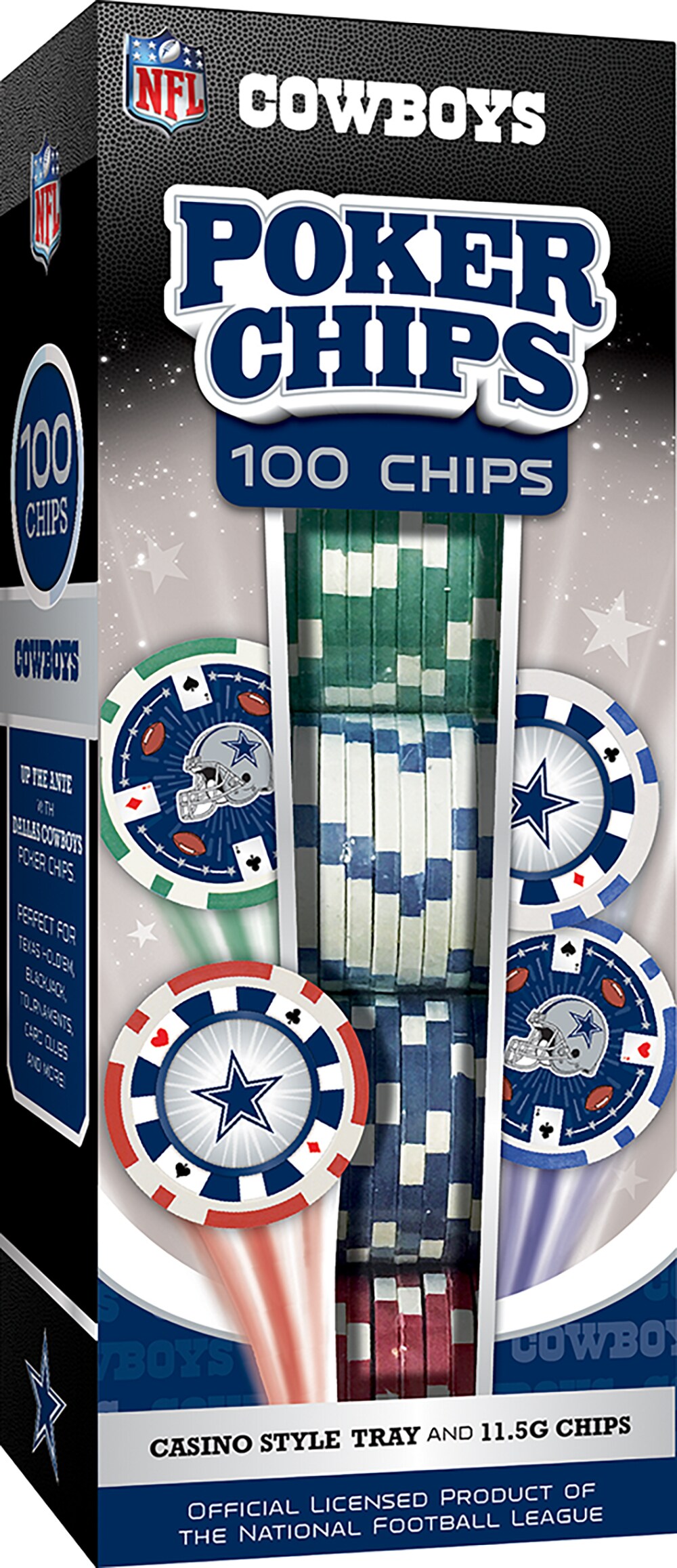 Masterpieces Casino NFL Dallas Cowboys 100 Piece High Quality Poker Chip Set with Tray