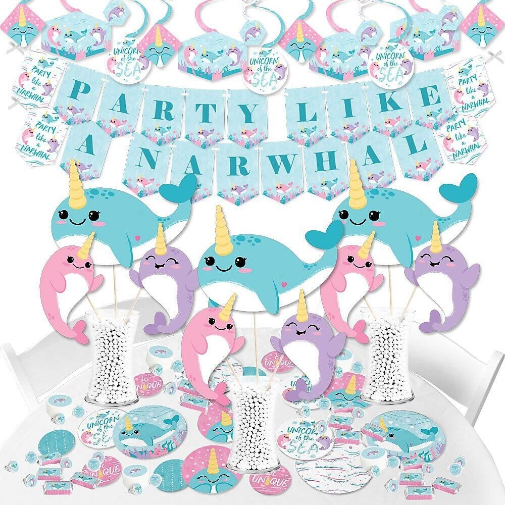 Big Dot of Happiness Narwhal Girl - Under The Sea Baby Shower or Birthday Party Supplies - Banner Decoration Kit - Fundle Bundle