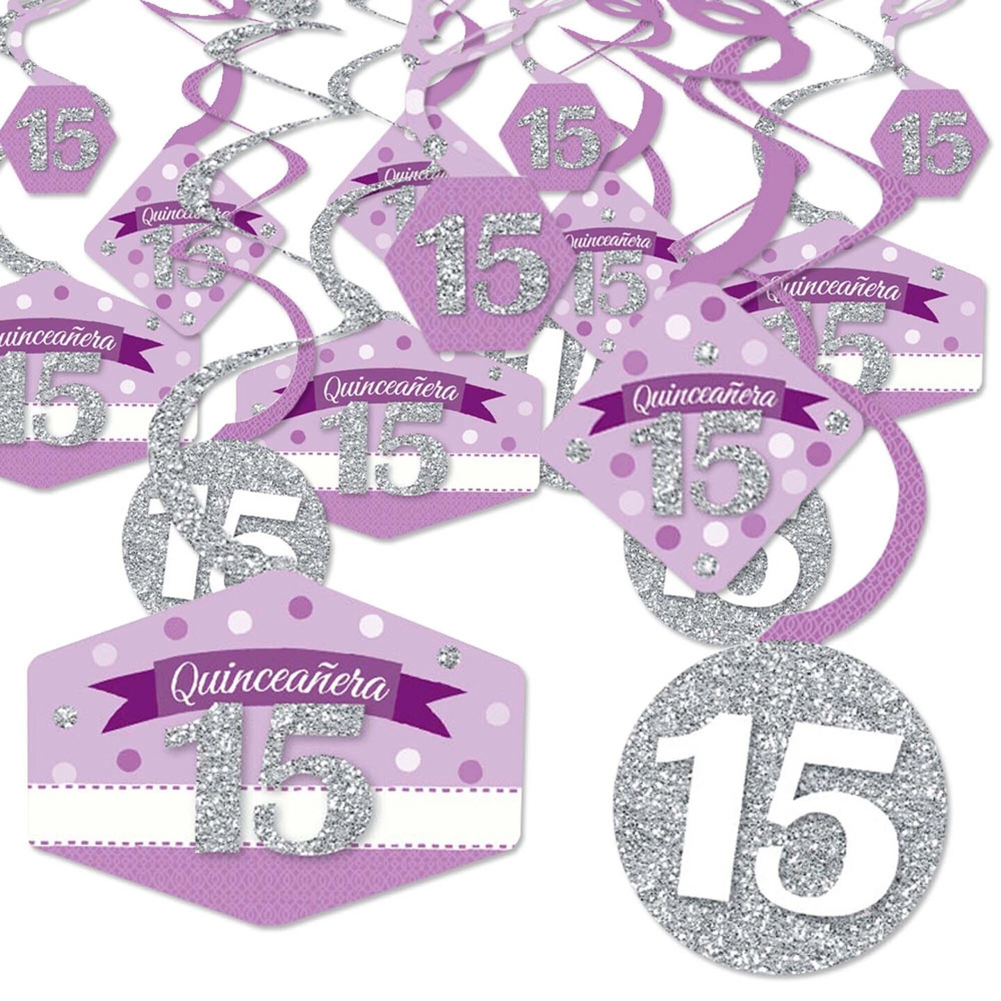 Big Dot of Happiness Quinceanera Purple - Sweet 15 - Birthday Party Hanging Decor - Party Decoration Swirls - Set of 40