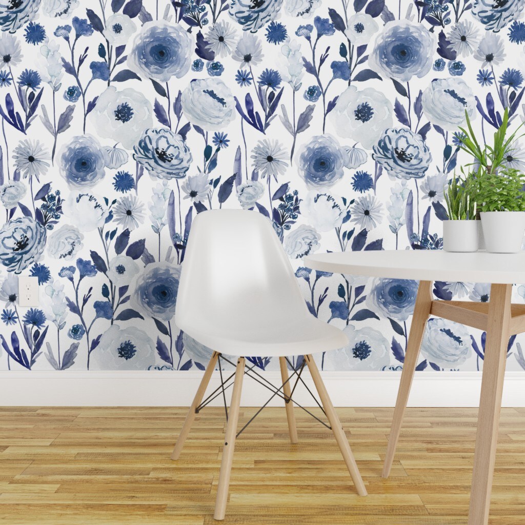 Pre-Pasted Wallpaper 2FT Wide Bloom Garden Indigo Floral Nursery ...