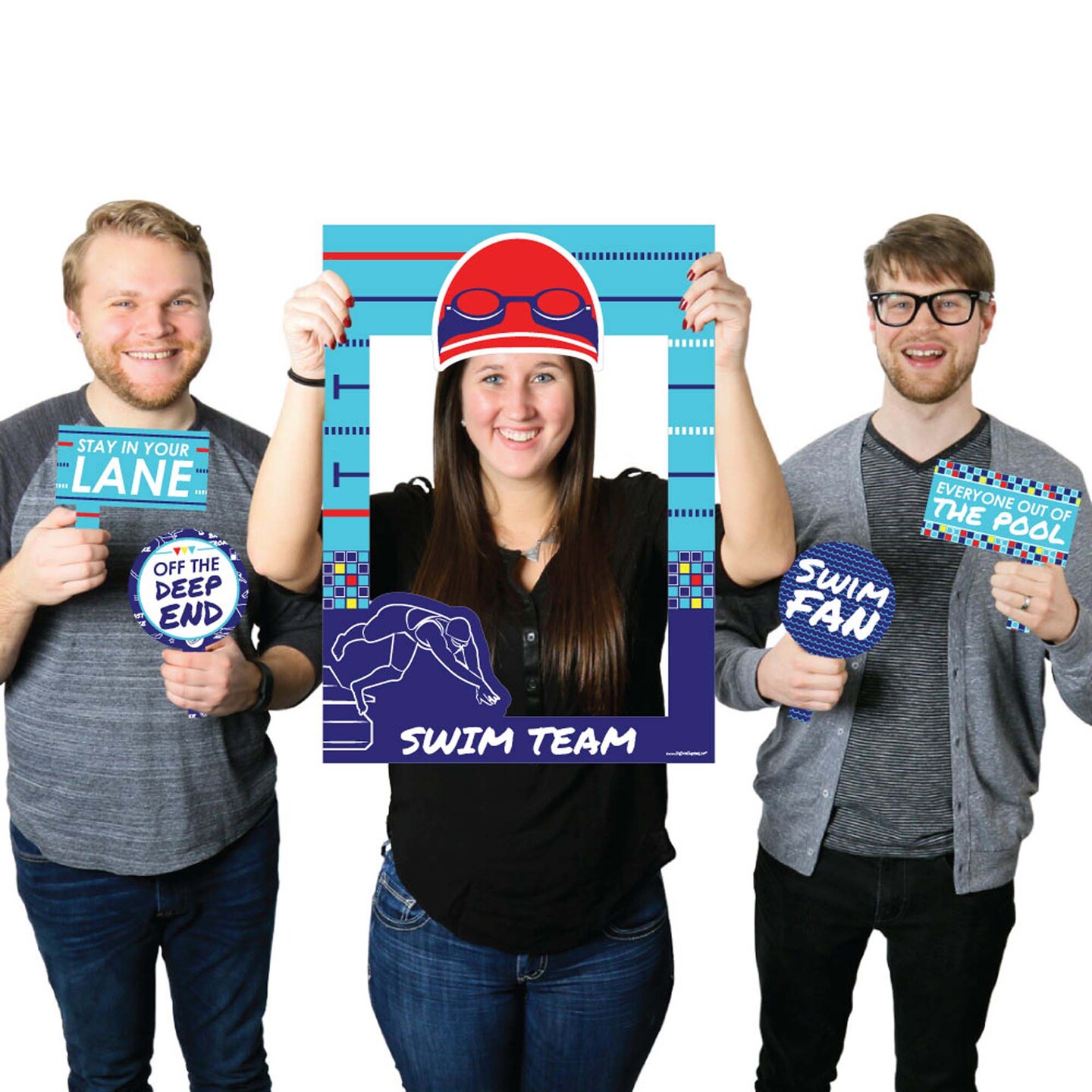 Big Dot of Happiness Making Waves - Swim Team - Swimming Party Birthday Party Selfie Photo Booth Picture Frame & Props - Printed on Sturdy Material