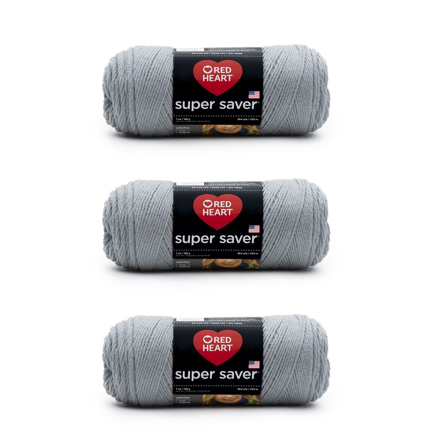 Red Heart Super Saver Dusty Gray Yarn - 3 Pack of 198g/7oz - Acrylic - 4  Medium (Worsted) 