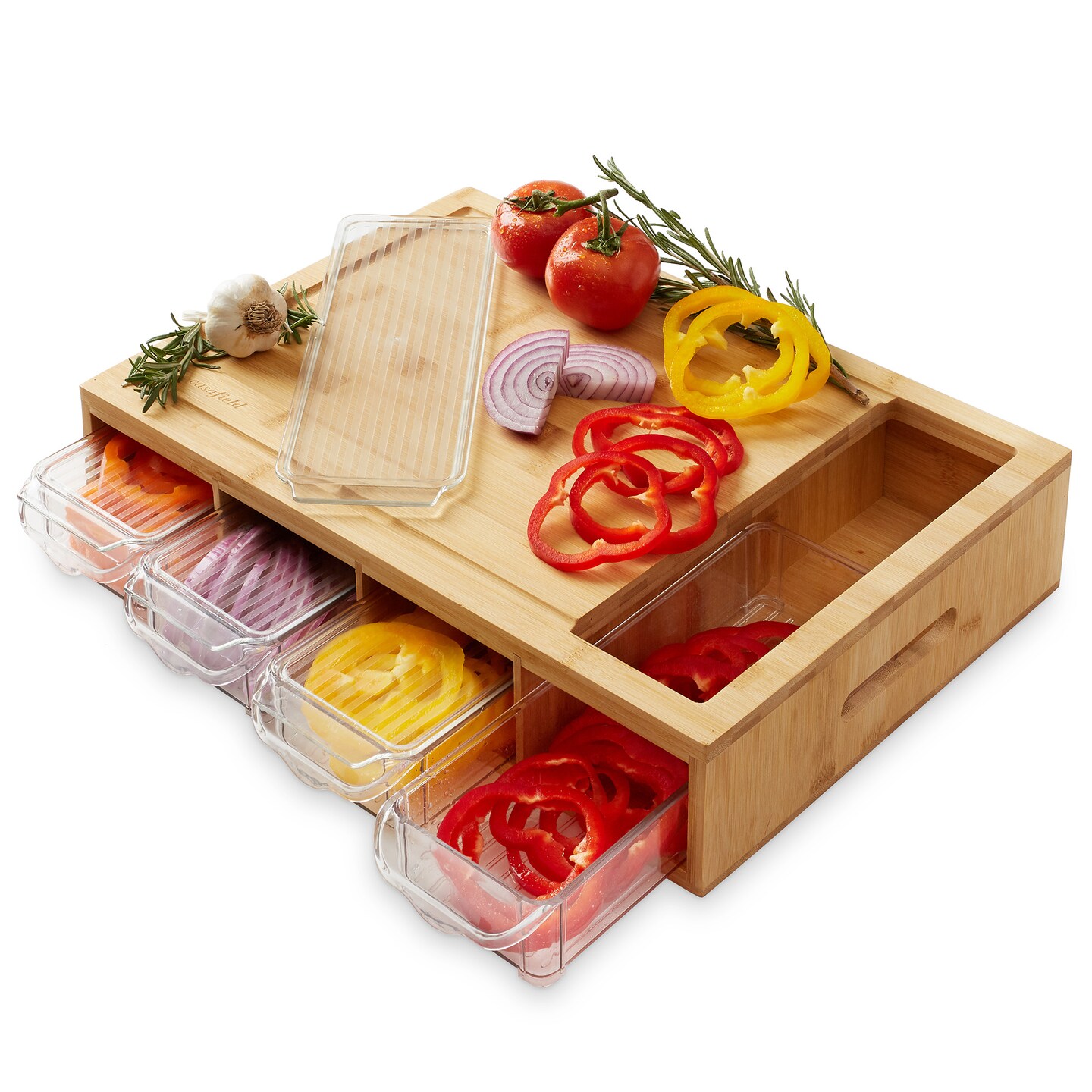 Casafield Bamboo Cutting Board Set with Kitchen Food Storage Containers and Lids