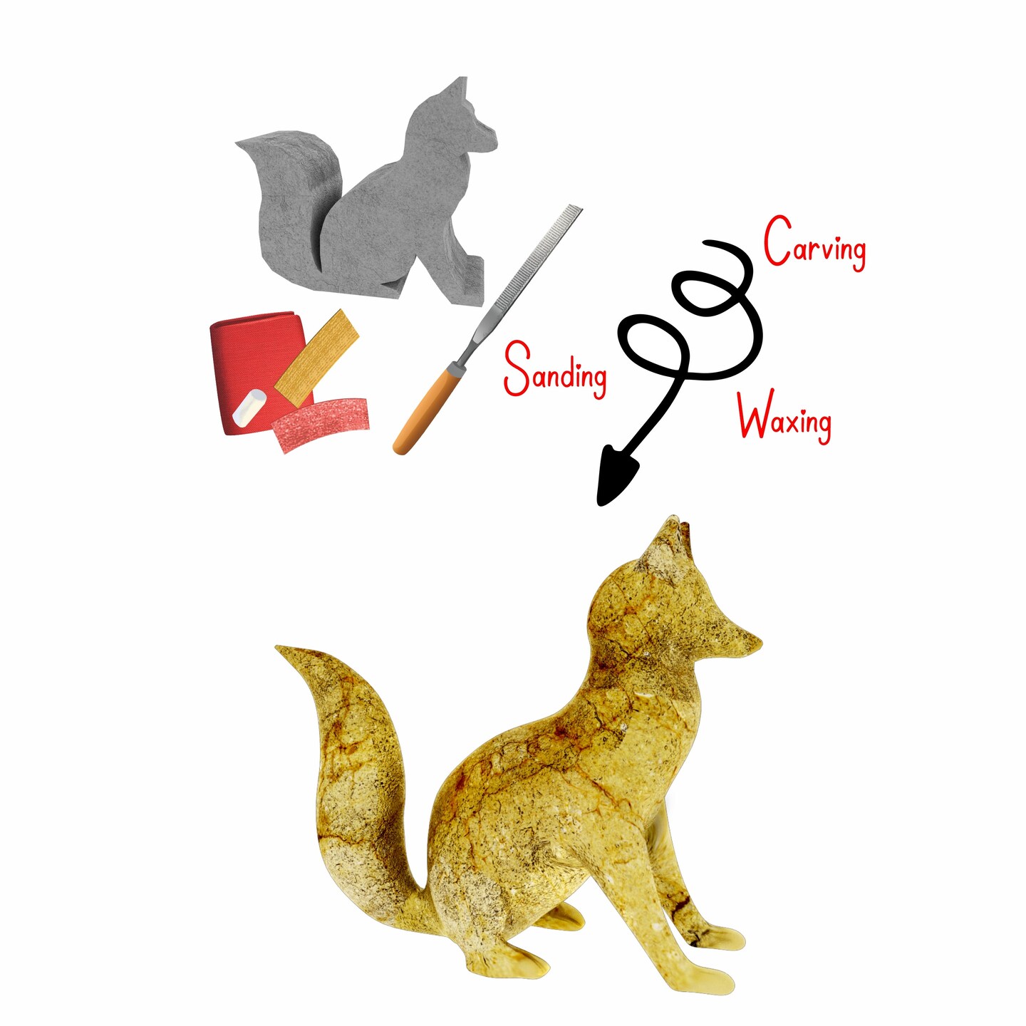 Brain Tree - Fox Soapstone Carving Kit: Safe and Fun DIY Craft for Kids and Adults