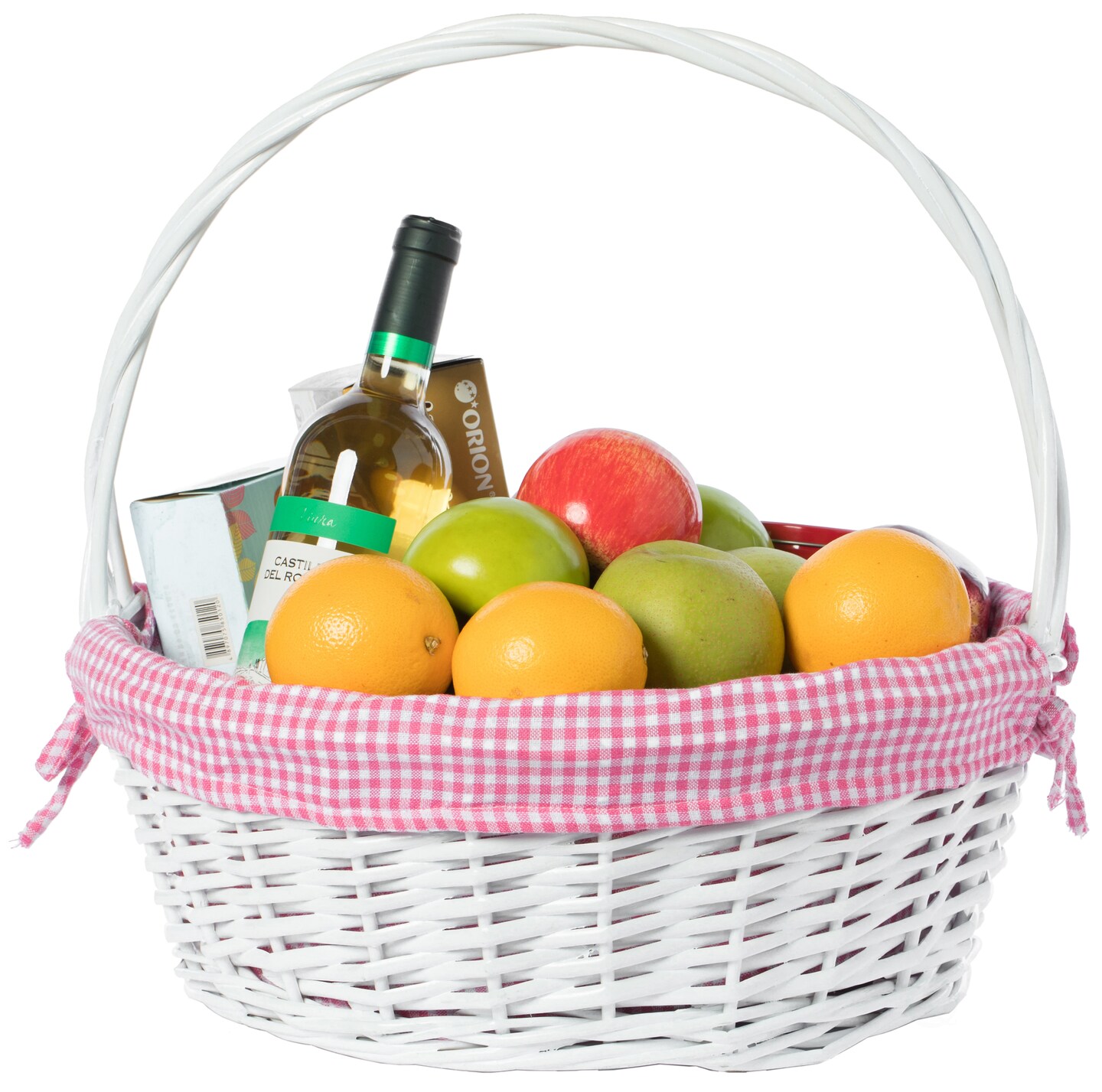 White Round Willow Gift Basket, with Gingham Liner and Handle Michaels