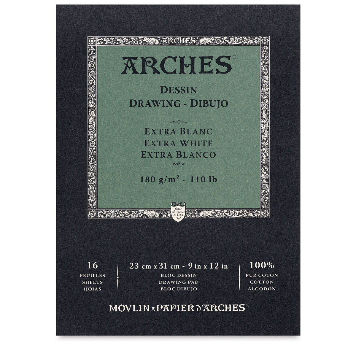 Arches Drawing Paper Block - 9" x 12", Extra White, 16 Sheets