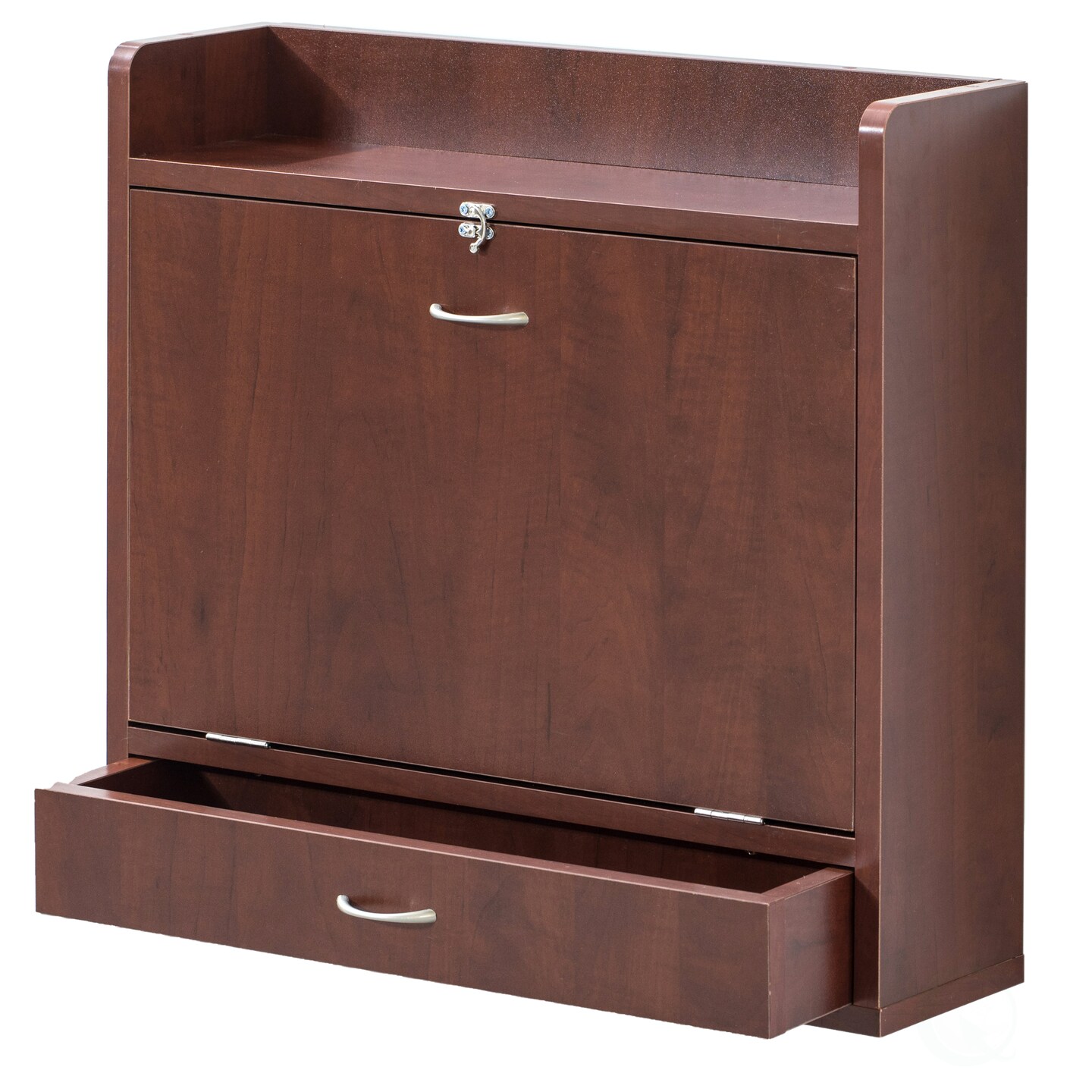 Wall Mount Folding Laptop Writing Computer or Makeup Desk with Storage Shelves and Drawer