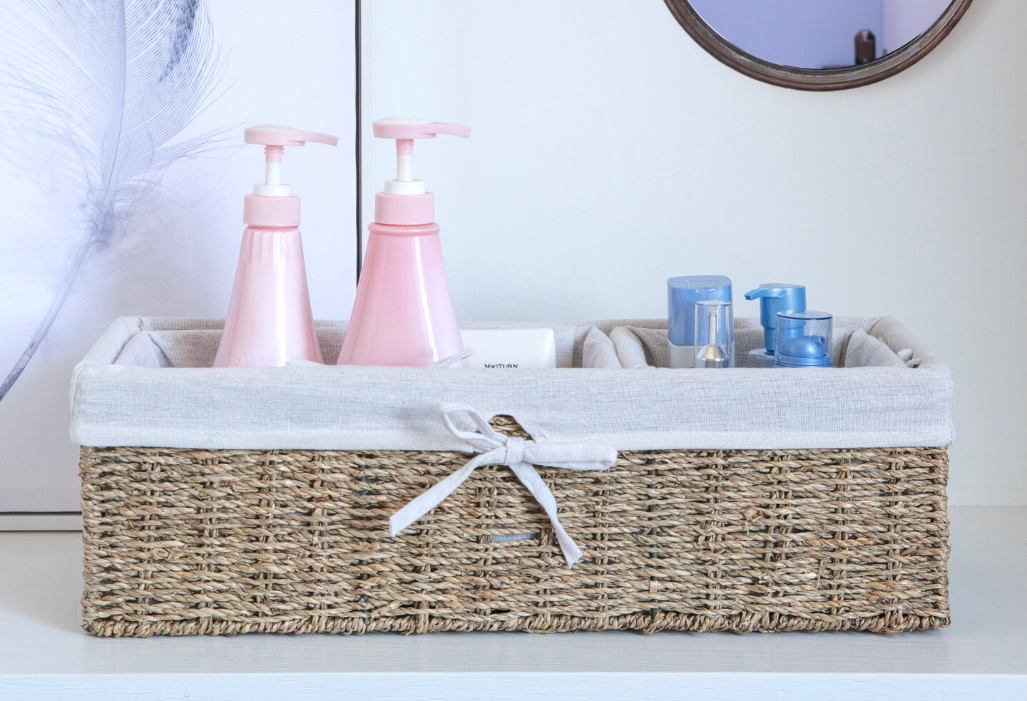 Seagrass Shelf Storage Baskets with Lining