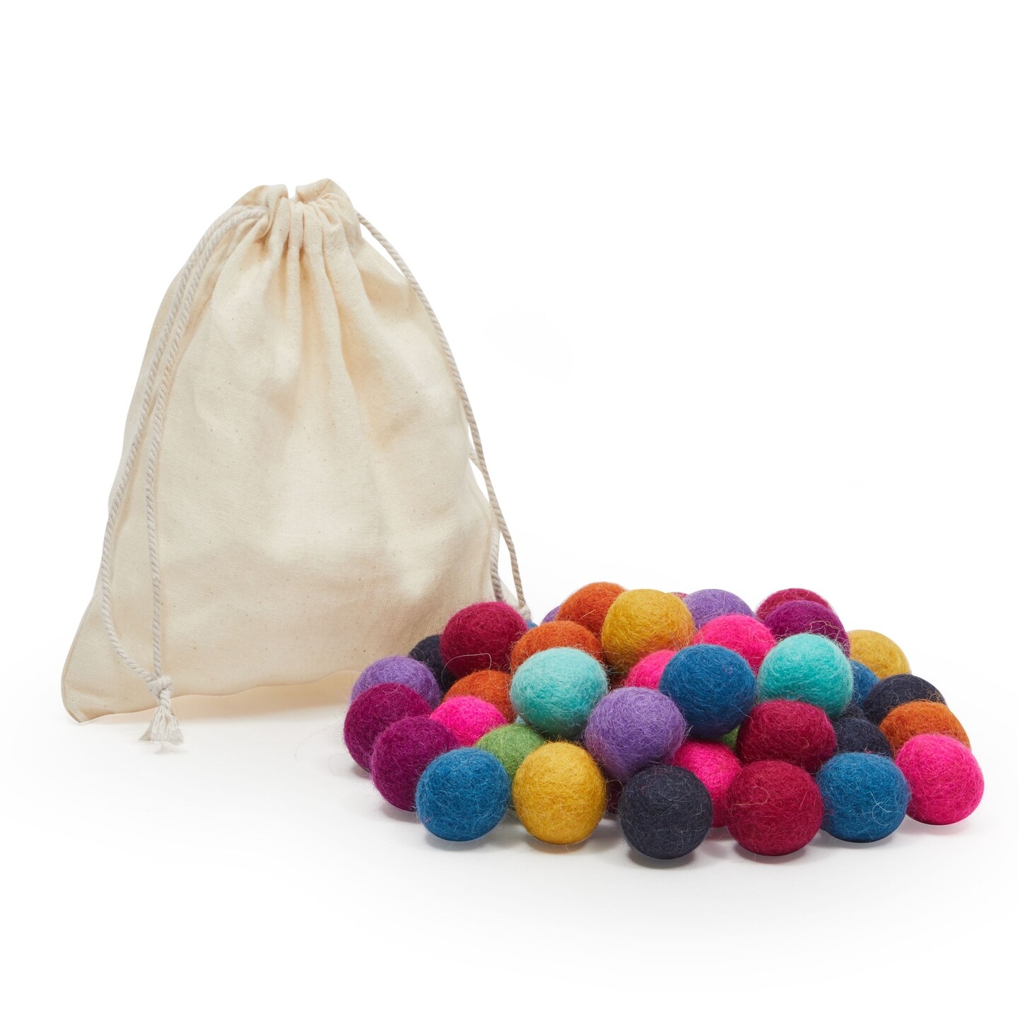 50 Pack Wool Felt Pom Poms with Drawstring Bag, 10 Colors for Garlands (0.8 In)